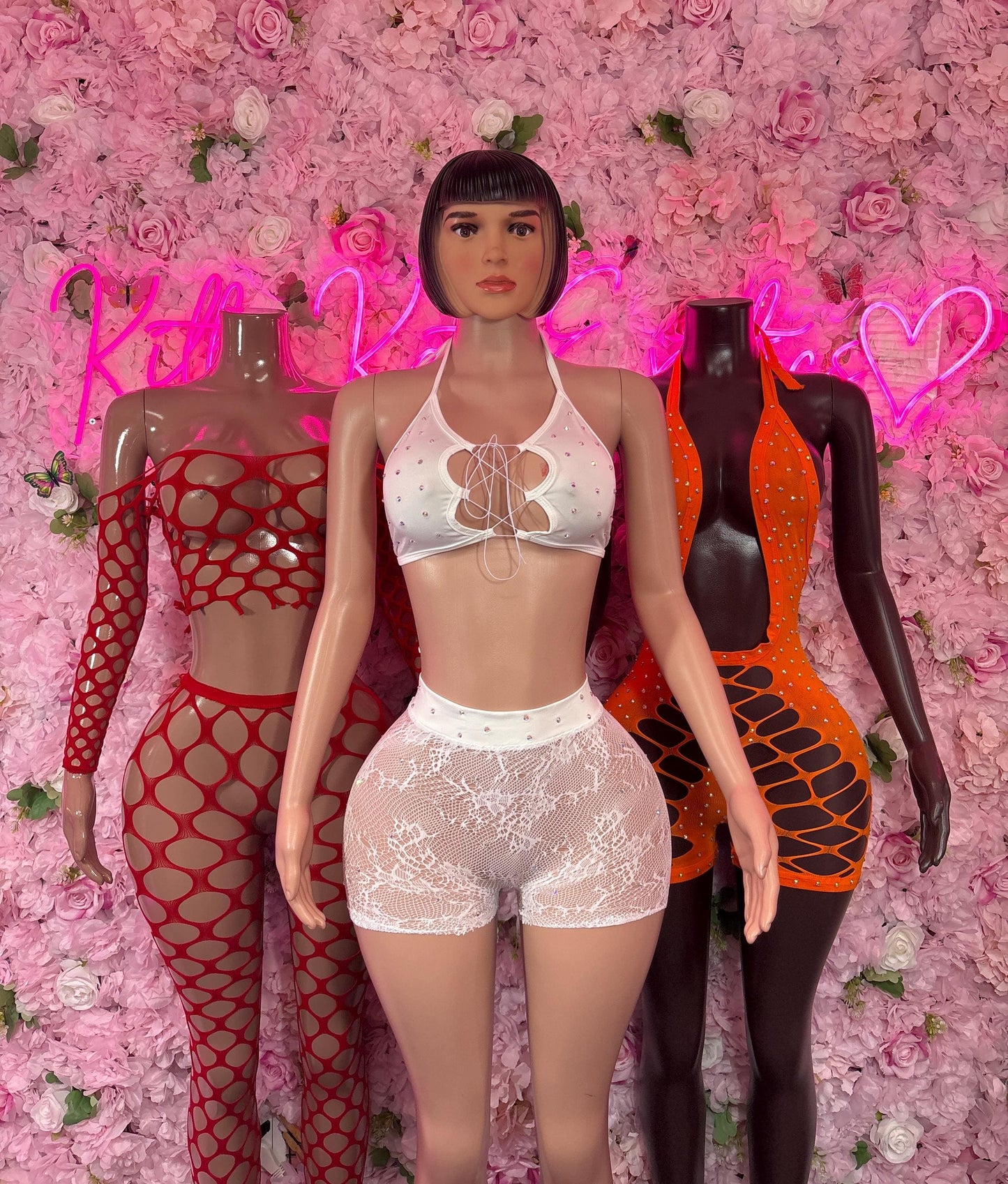 Exotic Dancewear Two-Piece White Fishnet Bodysuit Rave Outfit | Festival wear
