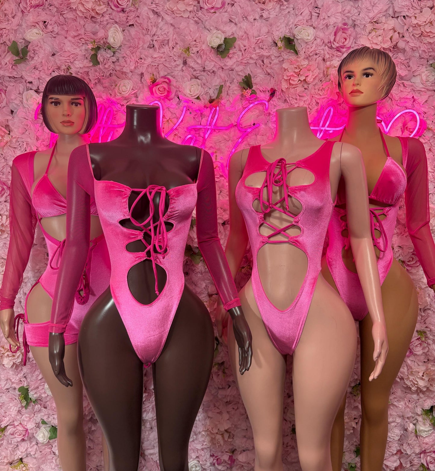 Rave Wear - Bottlegirl One Piece Bodysuit Pink Velvet - Sexy Performance Costume, Exotic Dancewear, Bold Dance Outfit