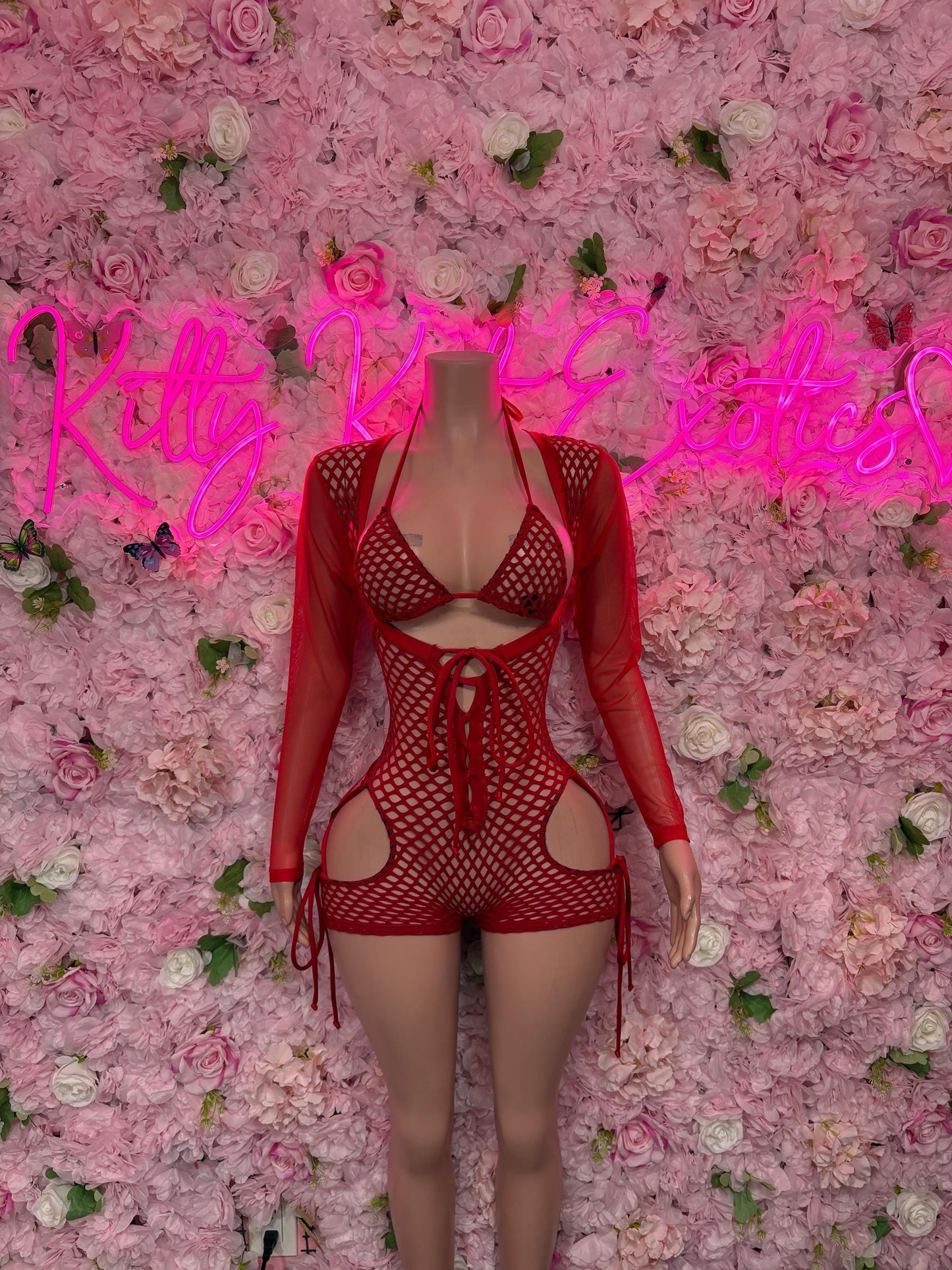 Bottlegirl One-Piece Red Fishnet Bodysuit Exotic Dancewear for Performers, Raves, or Night Out | Bottle girl Outfits