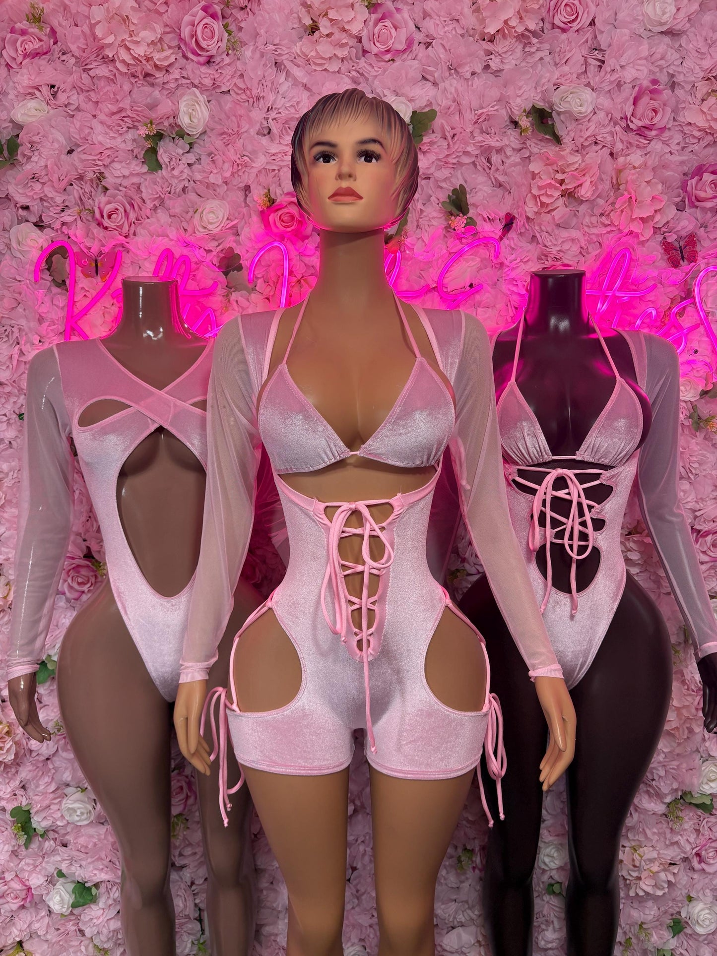 Bottlegirl One Piece Bodysuit Pink Velvet - Sexy Performance Costume, Exotic Dancewear, Bold Dance Outfit, Womens Party Outfit