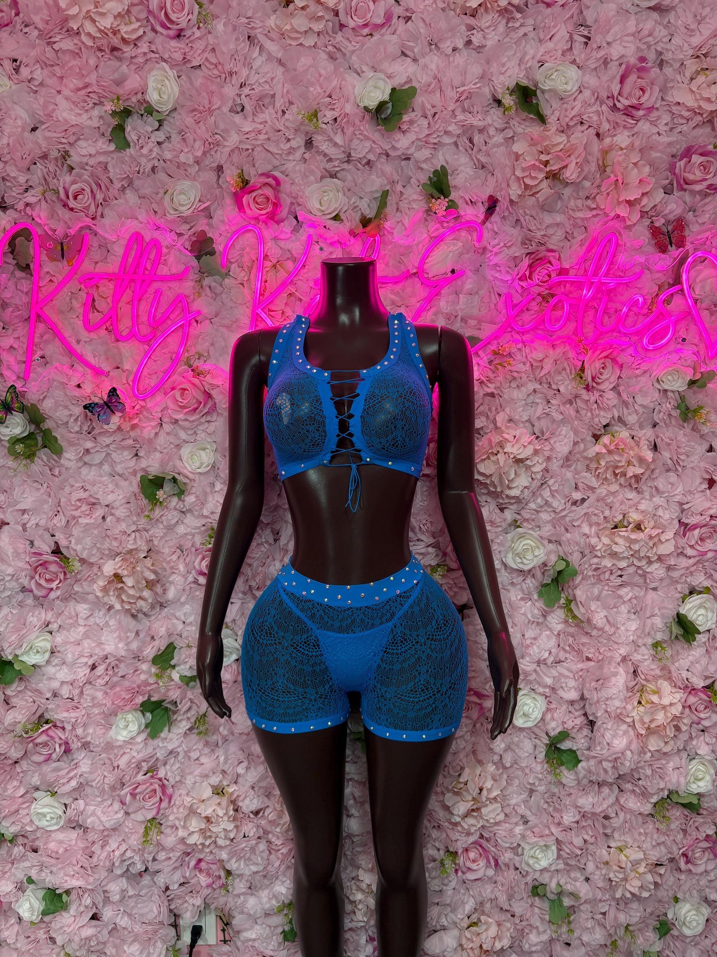 Fishnet Bodysuit One-Piece Blue Exotic Dancewear, Ravewear for Performers, Raves, or Night Out | Bottle girl Outfits