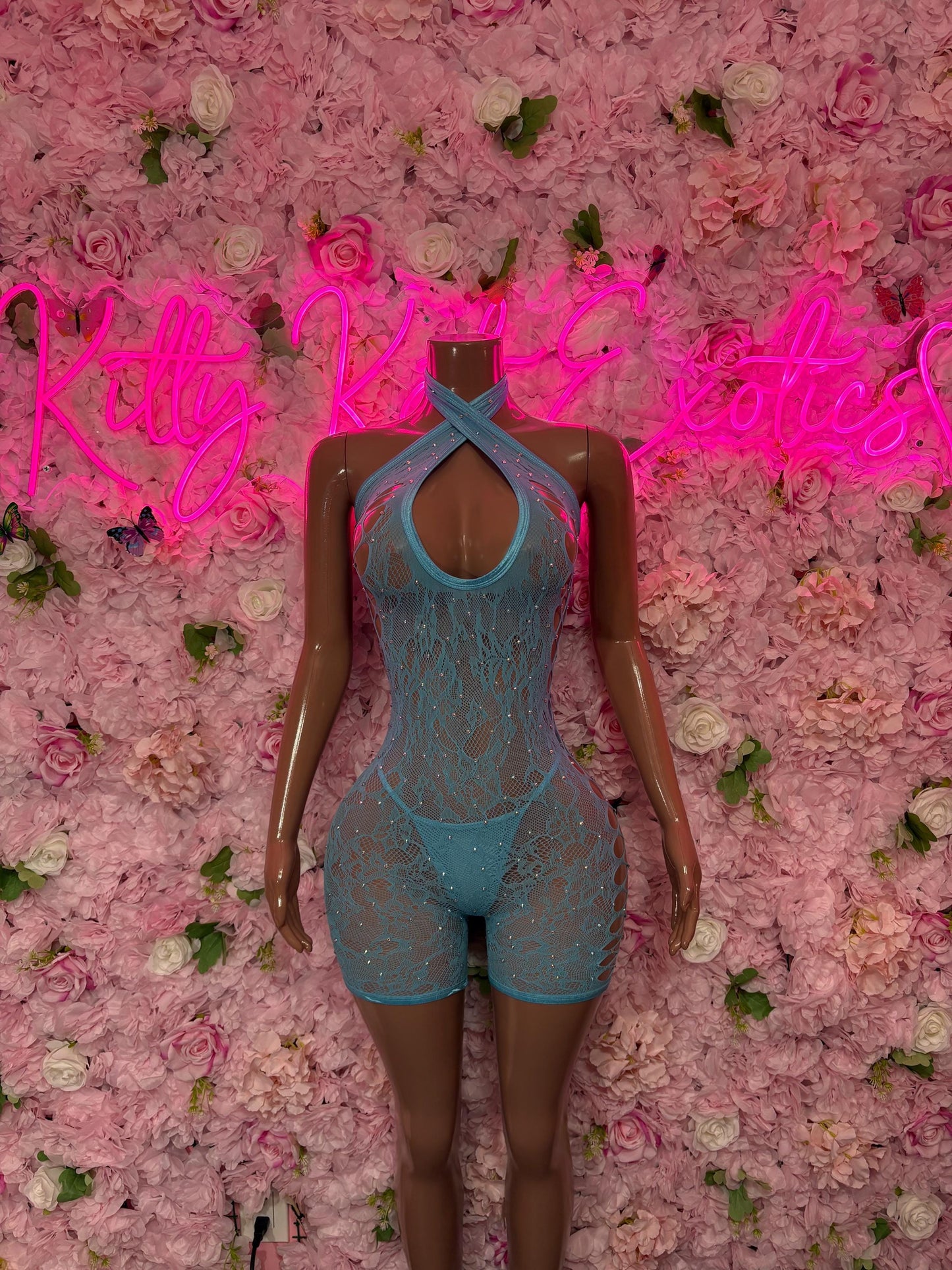 Fishnet Bodysuit One-Piece Baby Blue Exotic Dancewear, Ravewear for Performers, Raves, or Night Out | Bottle girl Outfits