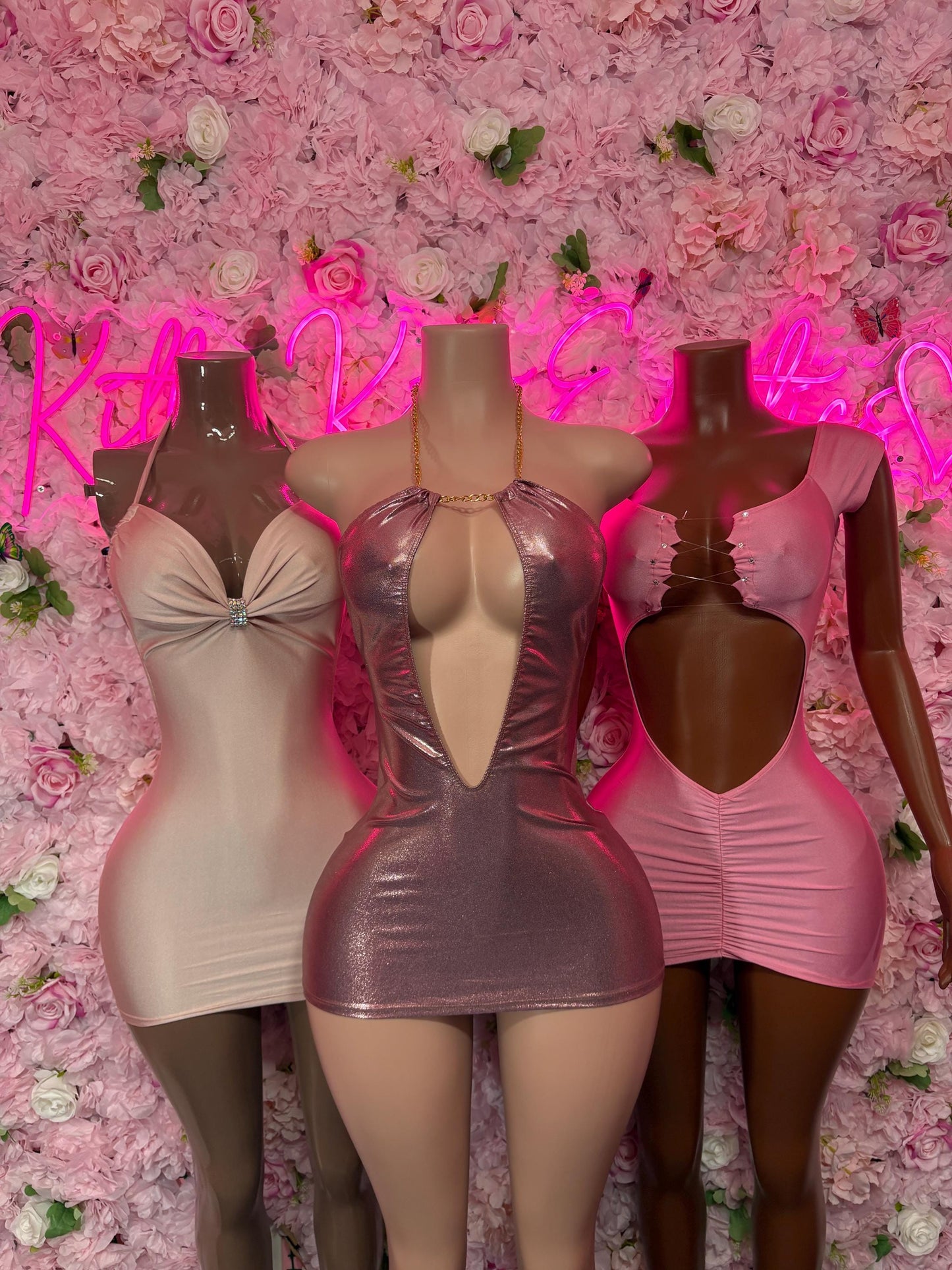 Exotic Dancewear Rose Gold Dress Sexy Party Outfit, Clubwear, or Night Out Fashion | Shiny and Bold Statement Look Women's Clothing