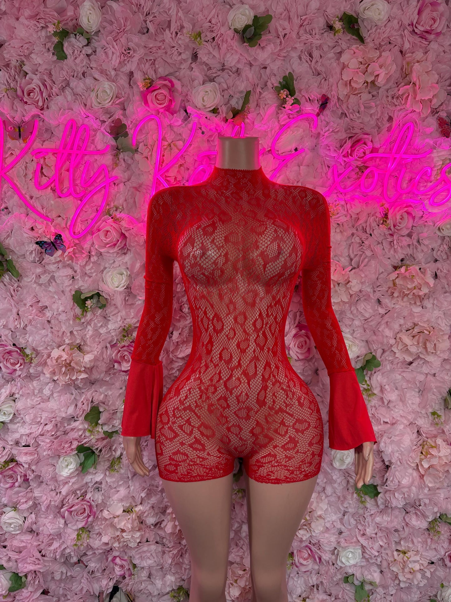 Exotic Dancewear One Piece Fishnet Red Dancewear Exotic Wear Festival Wear