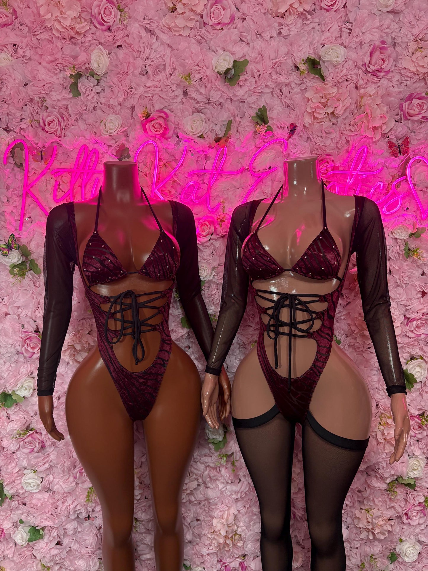 Rave Outfit - Bottlegirl One Piece Bodysuit Burgundy Velvet - Sexy Performance Costume, Exotic Dancewear, Bold Dance Outfit