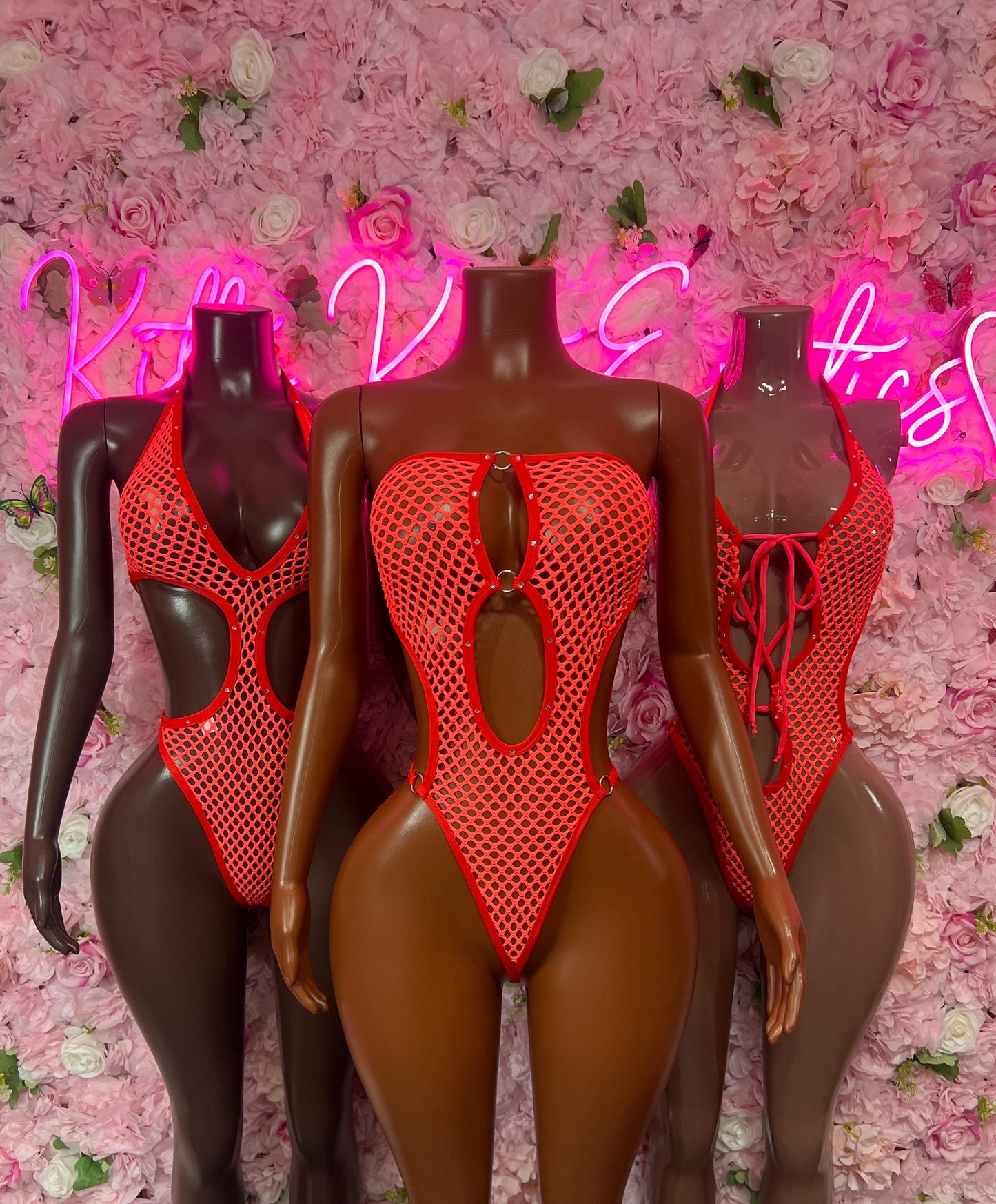 Ravewear Bodysuit One-Piece Coral Fishnet Exotic Dancewear, Ravewear for Performers, Raves, or Night Out | Bottle girl Outfits