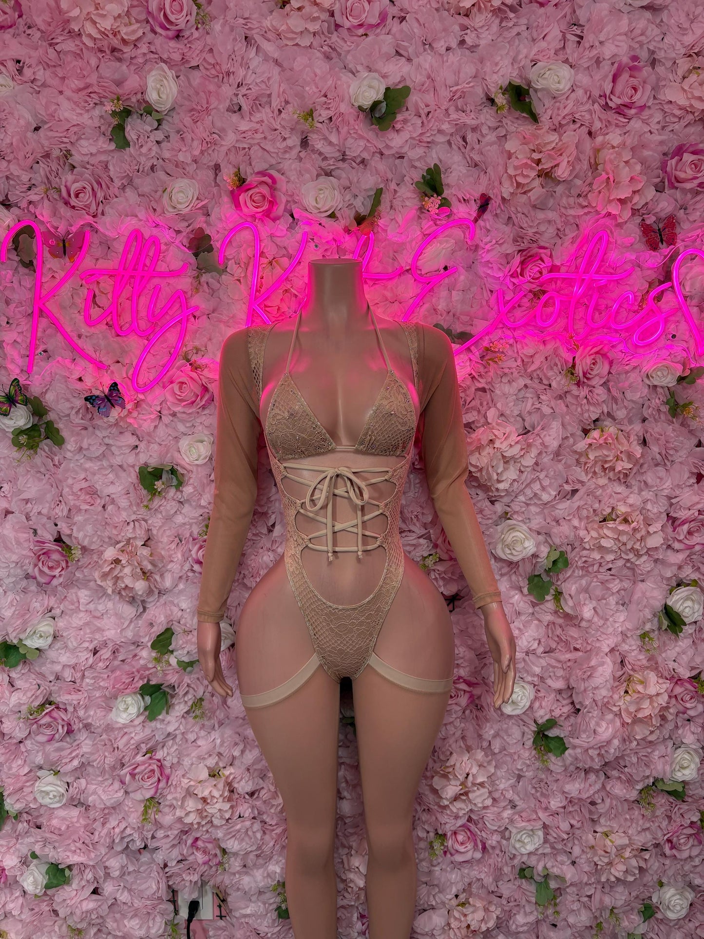 Bottlegirl One-Piece Nude Lace  Bodysuit  Exotic Dancewear for Performers, Raves, or Night Out | Bottle girl Outfits