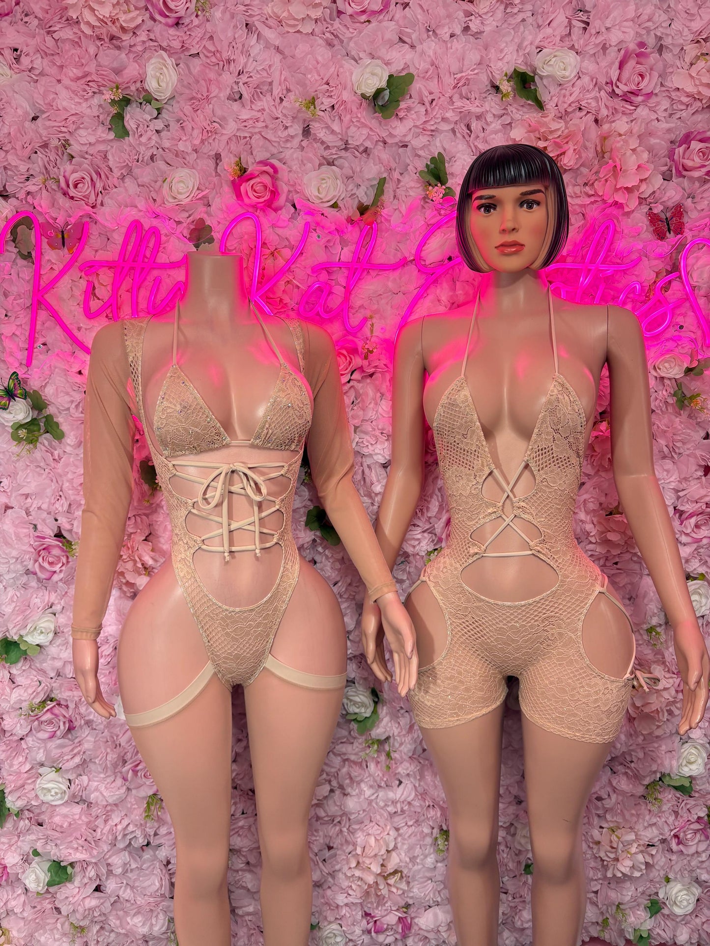 Bottlegirl One-Piece Nude Lace Bodysuit Exotic Dancewear for Performers, Raves, or Night Out | Bottle girl Outfits