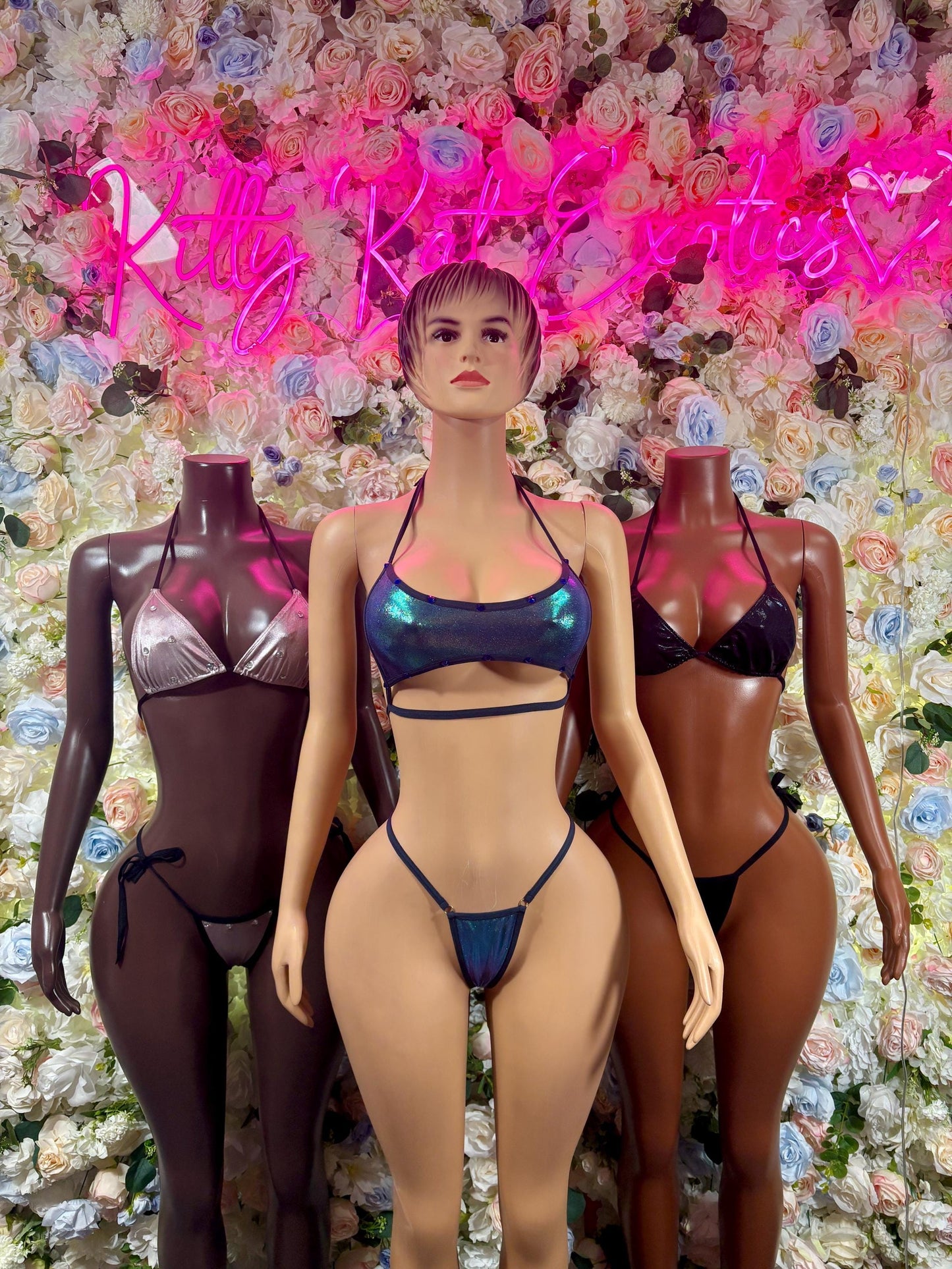 Summer Bikini Set Two Piece Rose Gold Metallic Dancewear Festival wear Rave Outfit