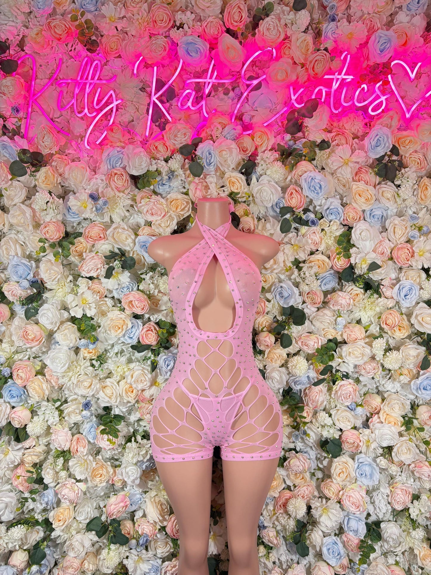 Fishnet Bodysuit Pink -Rave Outfit Exotic Dancewear