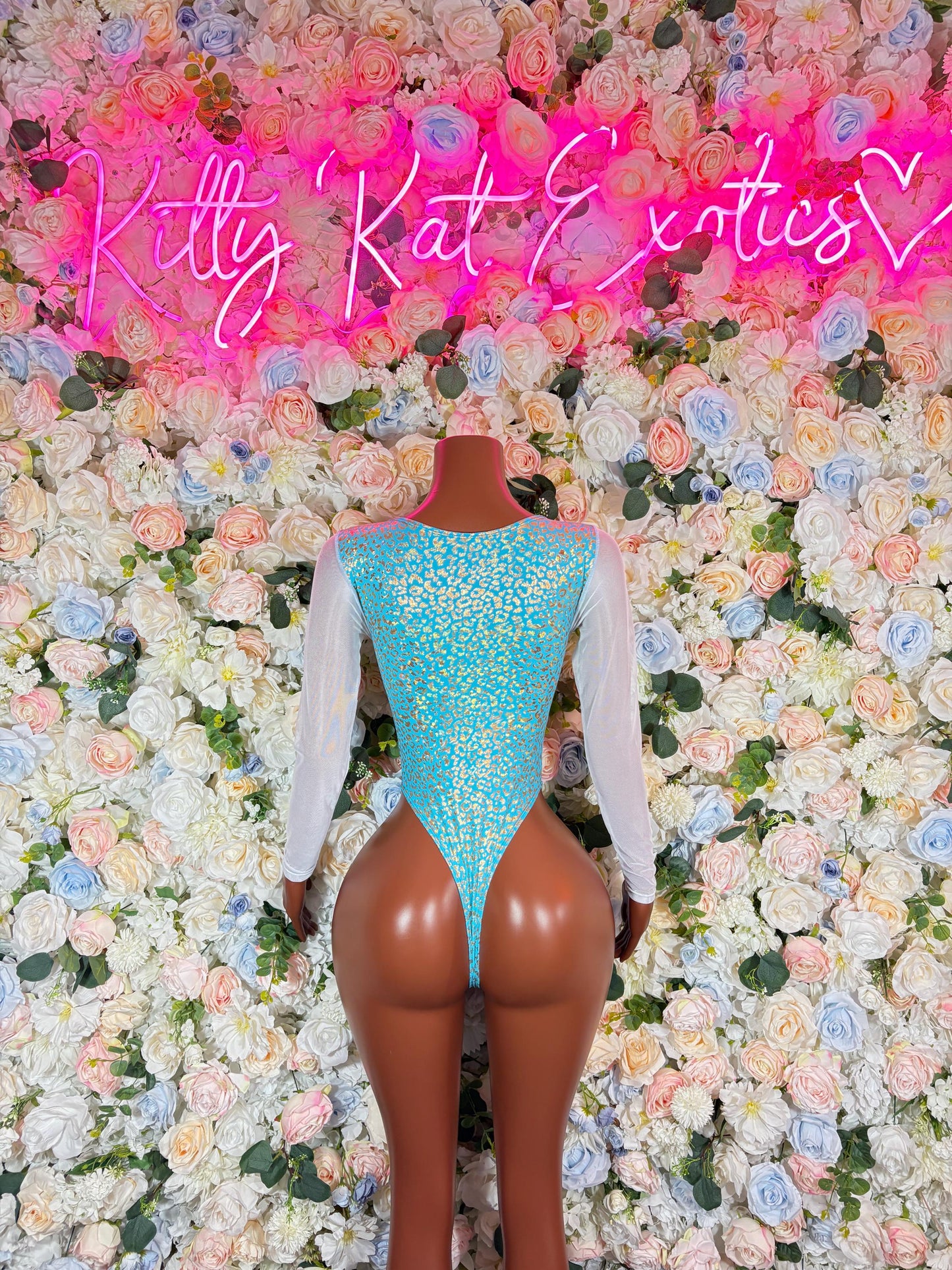 Aqua Cheetah Bodysuit Bottle Girl Outfit, Bartender Uniform, Rave Festival Wear, Exotic Dancewear, Clubwear Costume, Waitress Set