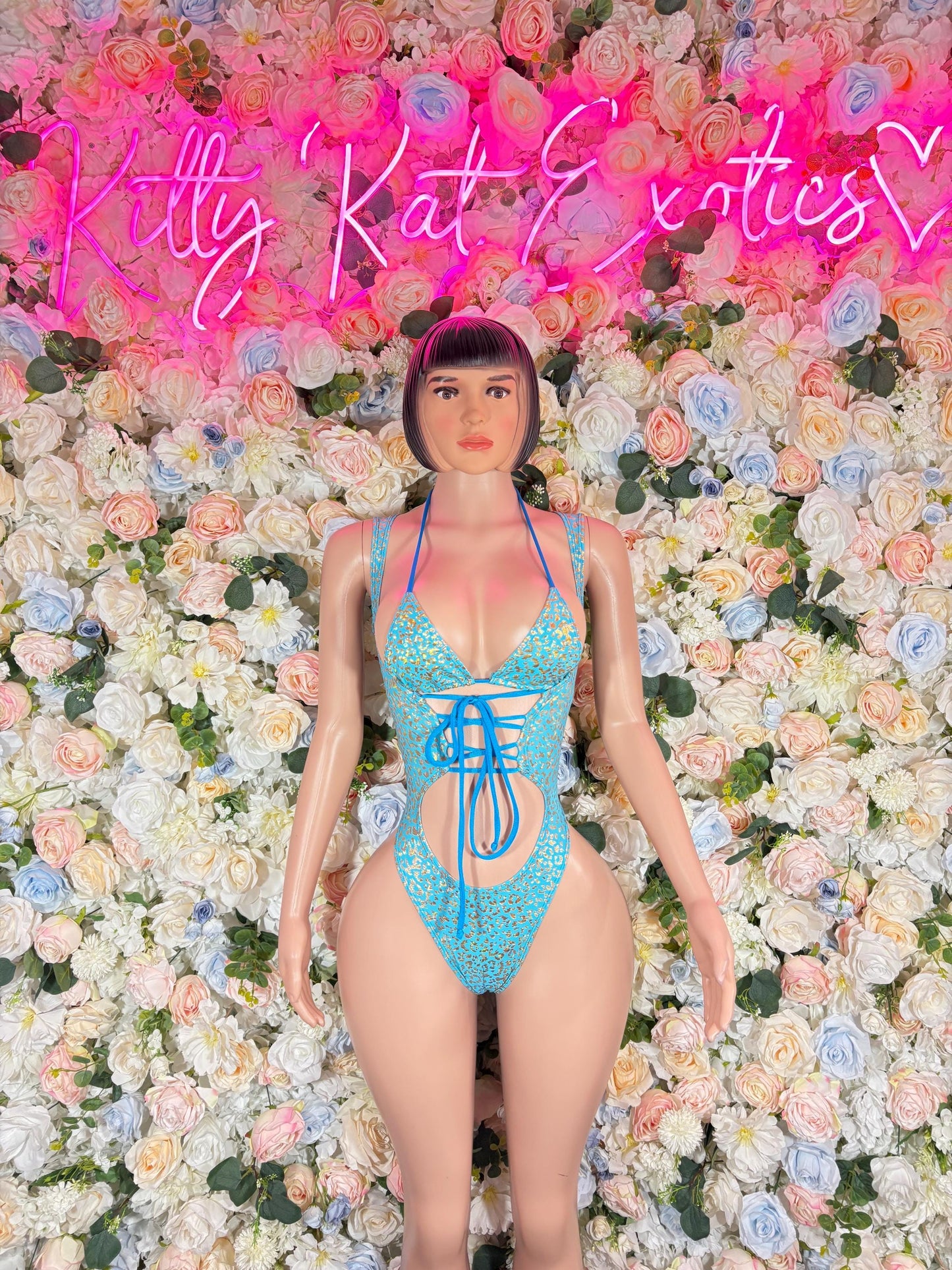 Bartender Bodysuit Cheetah Aqua, Bottlegirl Uniform, Rave Festival Wear, Exotic Dancewear, Clubwear Costume, Waitress Set