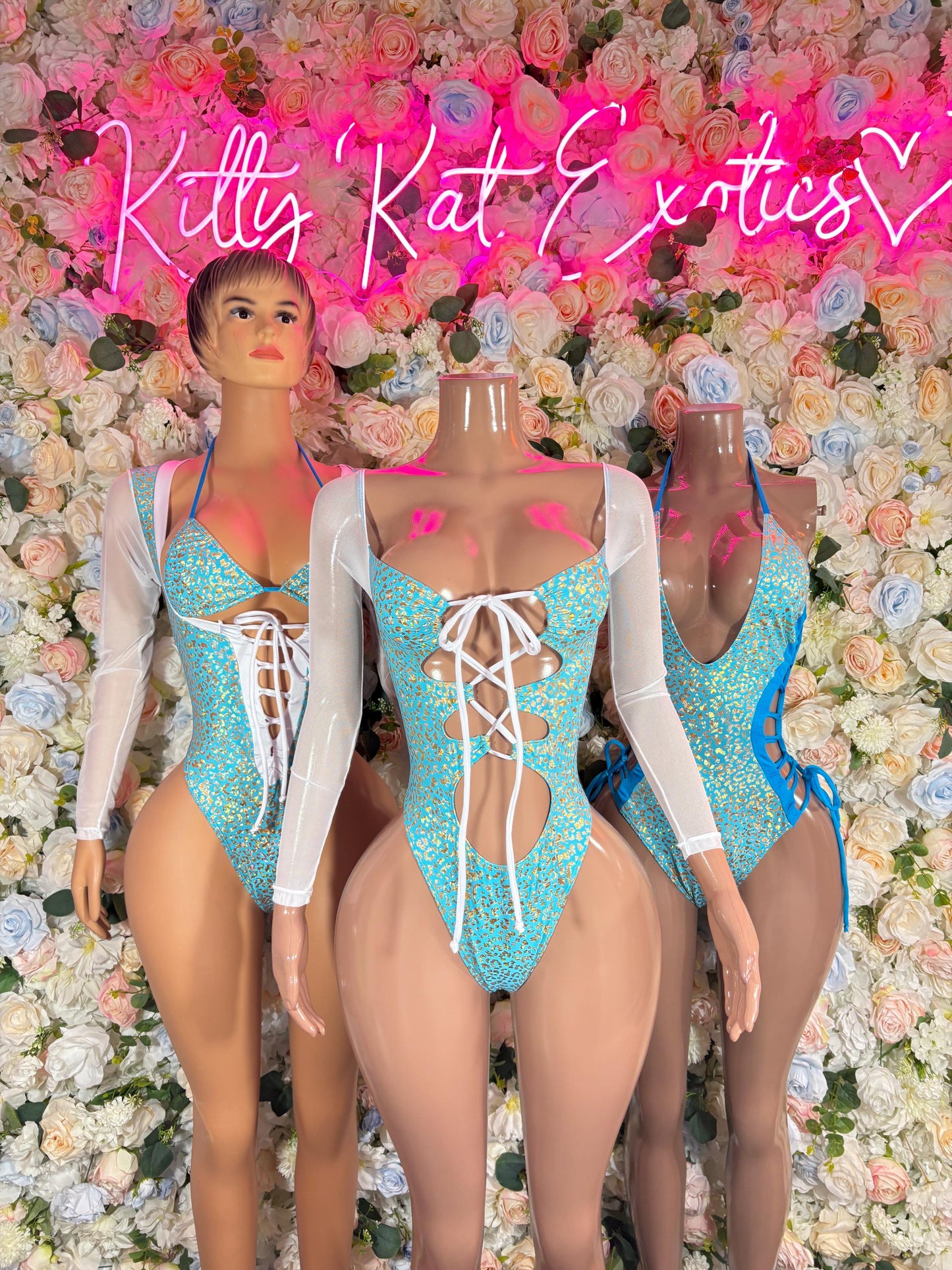 Bartender Aqua Cheetah Bodysuit Bottle Girl Outfit, Bartender Uniform, Rave Festival Wear, Exotic Dancewear, Clubwear, Waitress Set