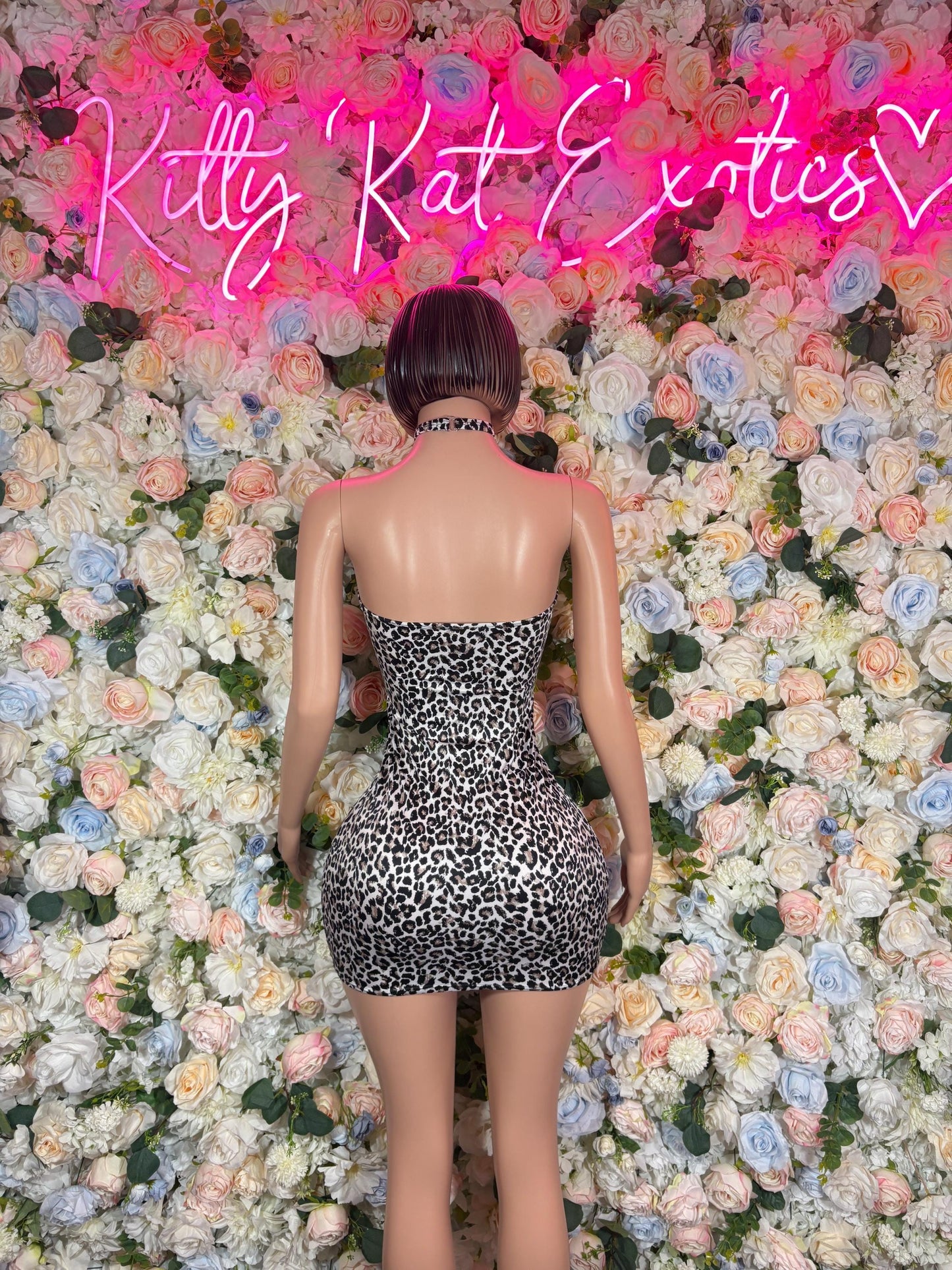 Leopard print strapless bodysuit, open back with crisscross straps