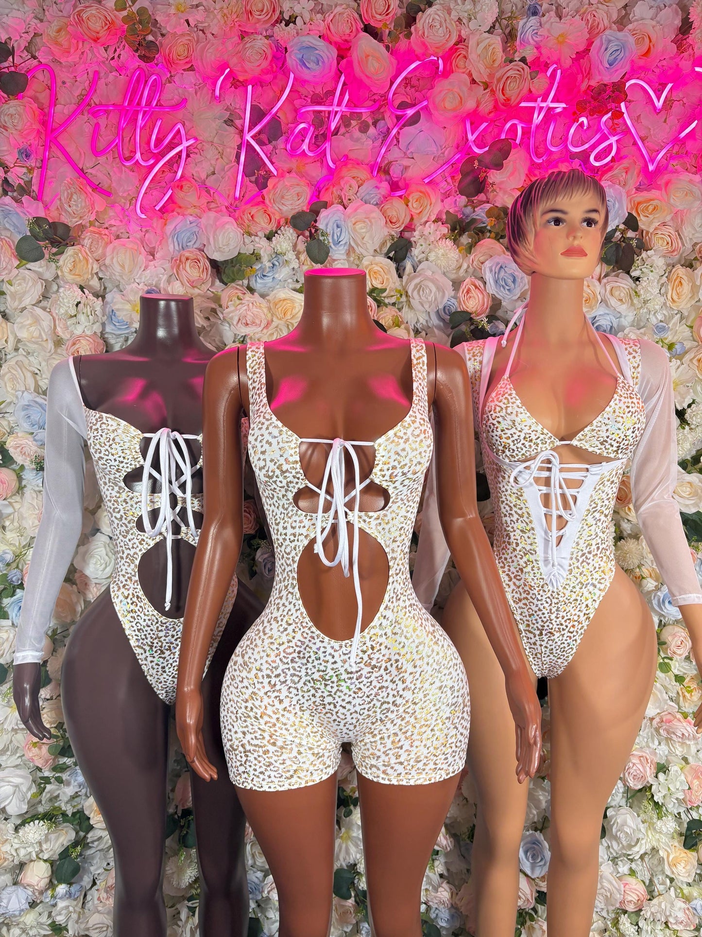 Bartender Outfits - White gold Cheetah Design | Exotic Dancewear, Rave Outfits