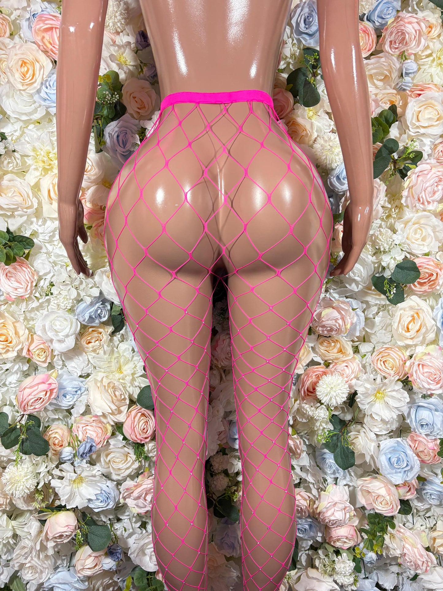 Rhinestone Fishnet Pink Leggings Exotic Dancewear, Rave Wear, Festival Outfit, Sparkle Tights, Performance Costume, Clubwear Accessories