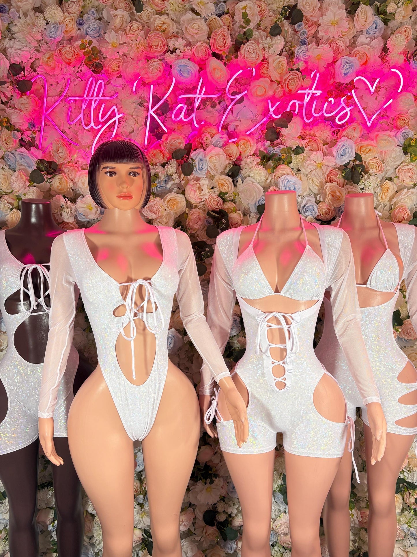 Bottlegirl Bodysuit Summer White Metalic Design | Exotic Dancewear for Performers, Rave Outfits