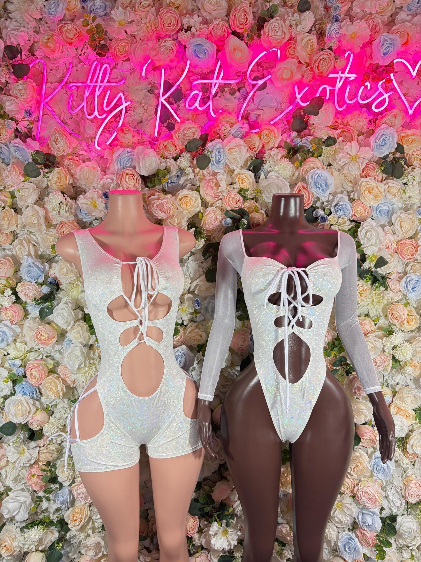 Bottlegirl Outfit Bodysuit Summer White Metalic Design | Exotic Dancewear for Performers, Rave Outfits