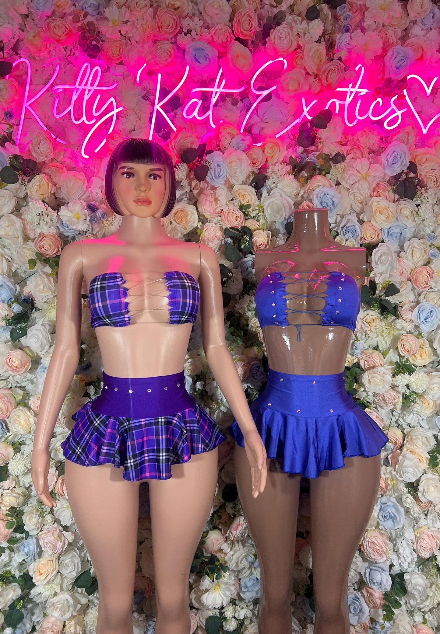 Rave wear Two Piece Purple Plaid SG Skirt Set- Festival, Sexy for Performers, Events, or Special Occasions