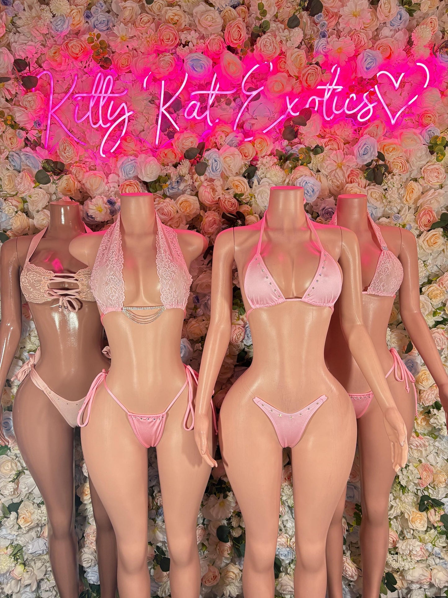 Exotic Dancewear Lace Two-Piece Pink Lace Bikini - Bartender - Festival wear Bottlegirl