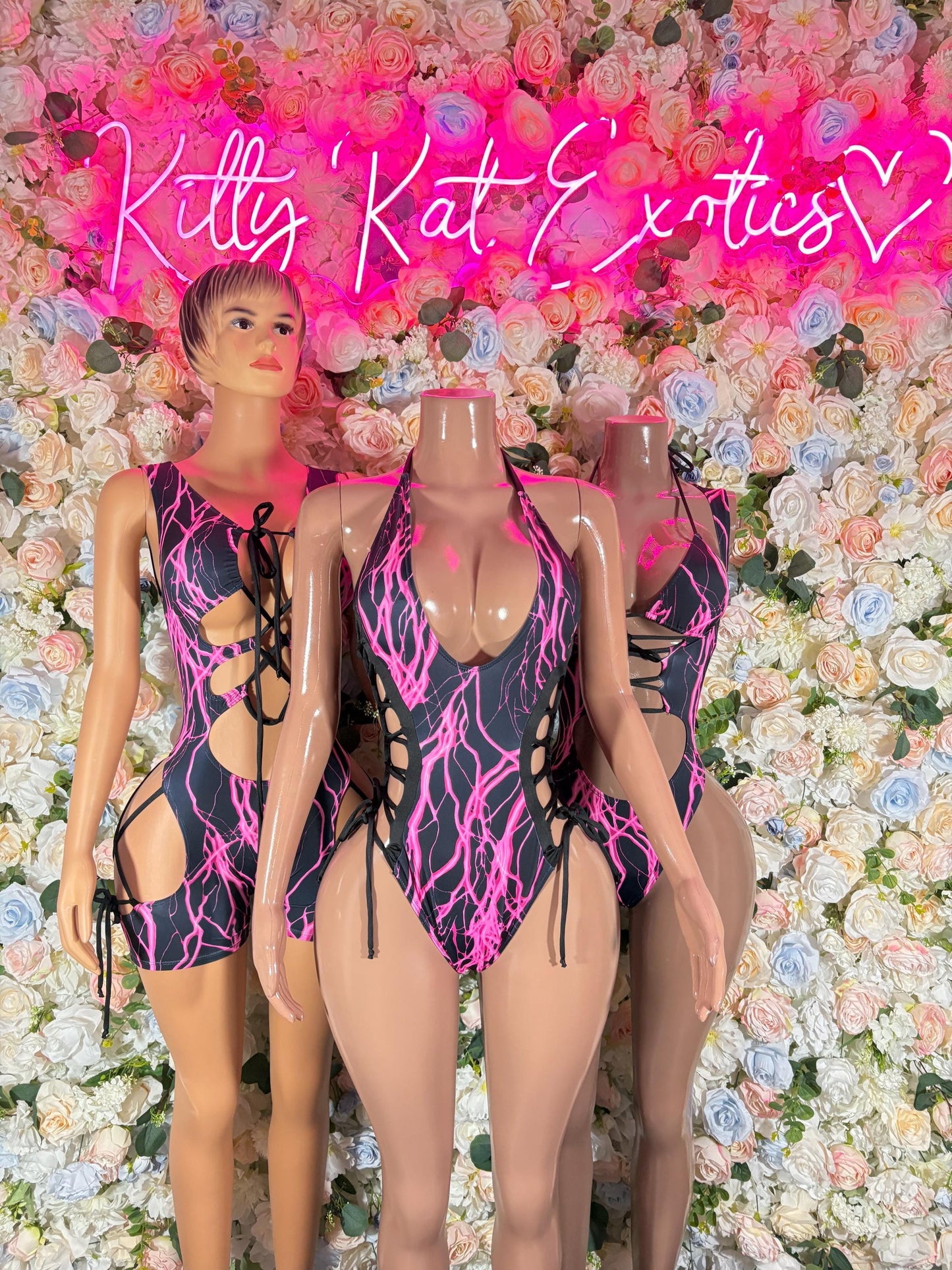 Festival Outfits Bodysuits One-Piece Bodysuit Pink Lightening - Custom Design | Exotic Dancewear Rave Outfits