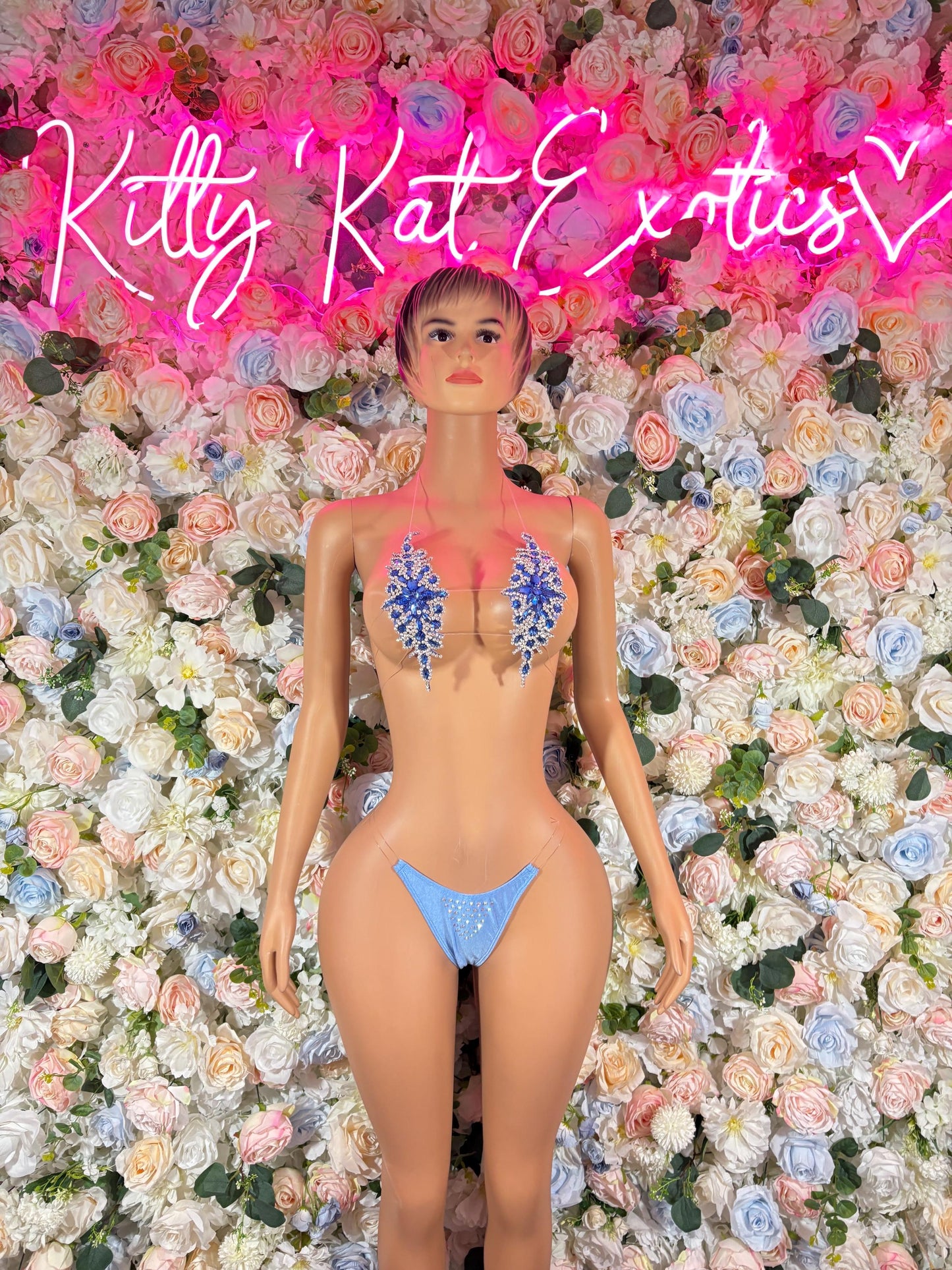Exotic Dancewear Blue Rhinestone Bikini Set - Sparkly Crystal Two Piece Swimsuit Festival Rave Dancewear Costume Exotic Outfit