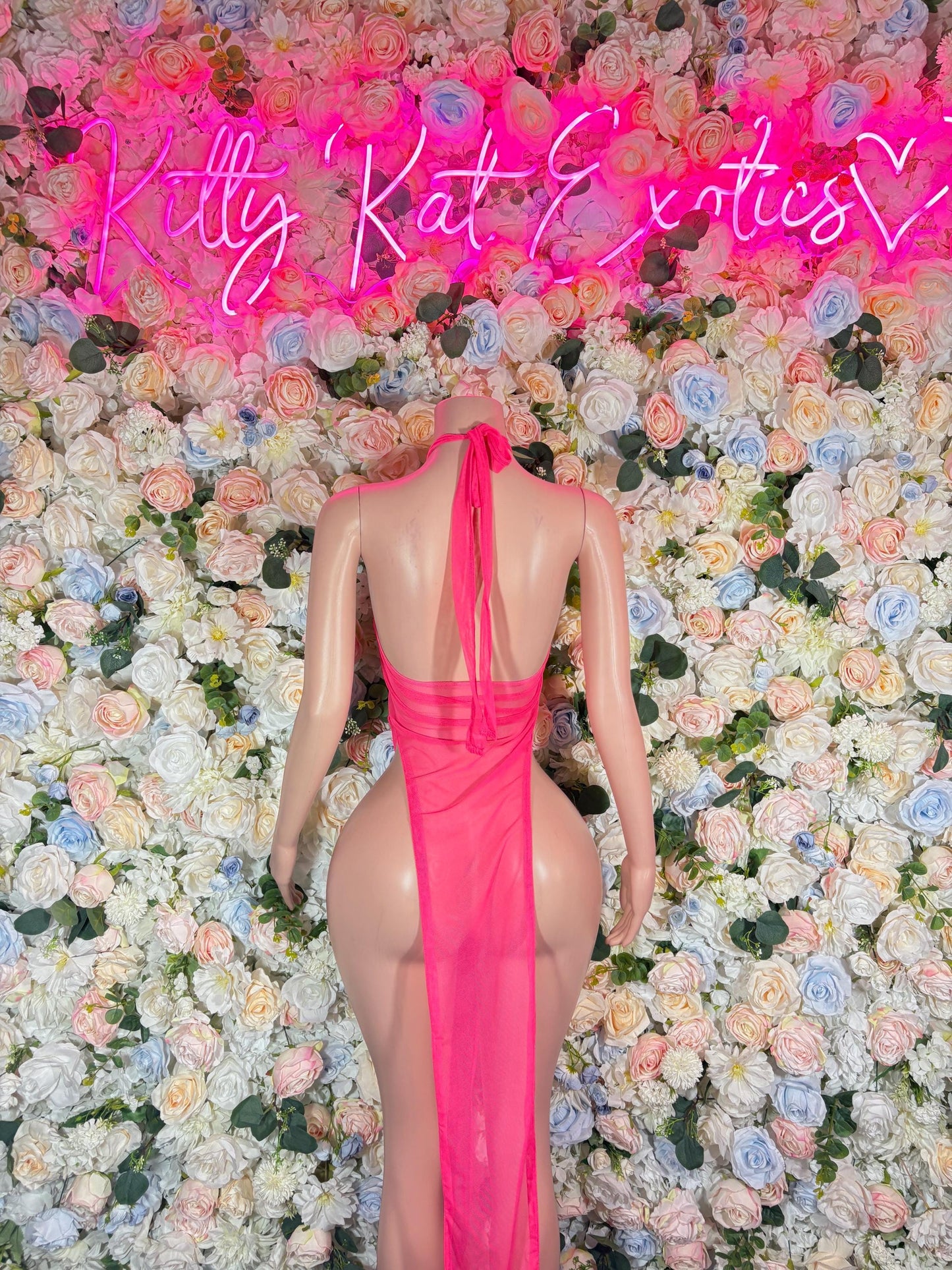 Evening Gown Pink Mesh Lingerie Costume Red Gown Romantic Dancewear Outfit Exotic Dancer