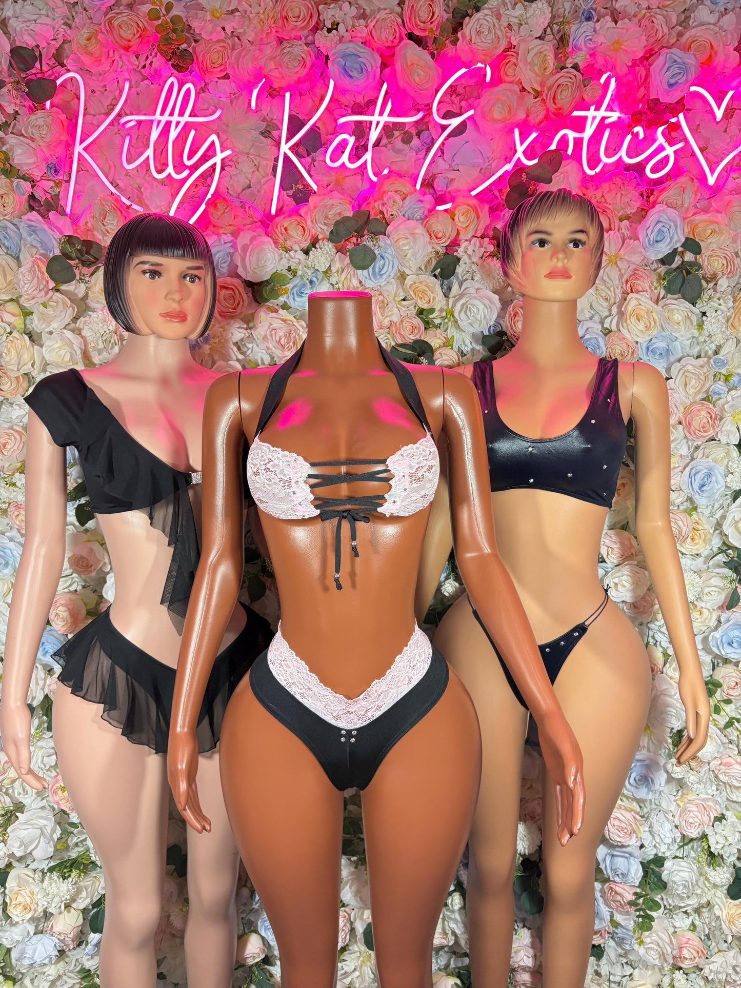 Exotic Dancewear Two-Piece Black/White Lace Bikini Lingerie Sexy Bartender | Rave Wear Festival wear