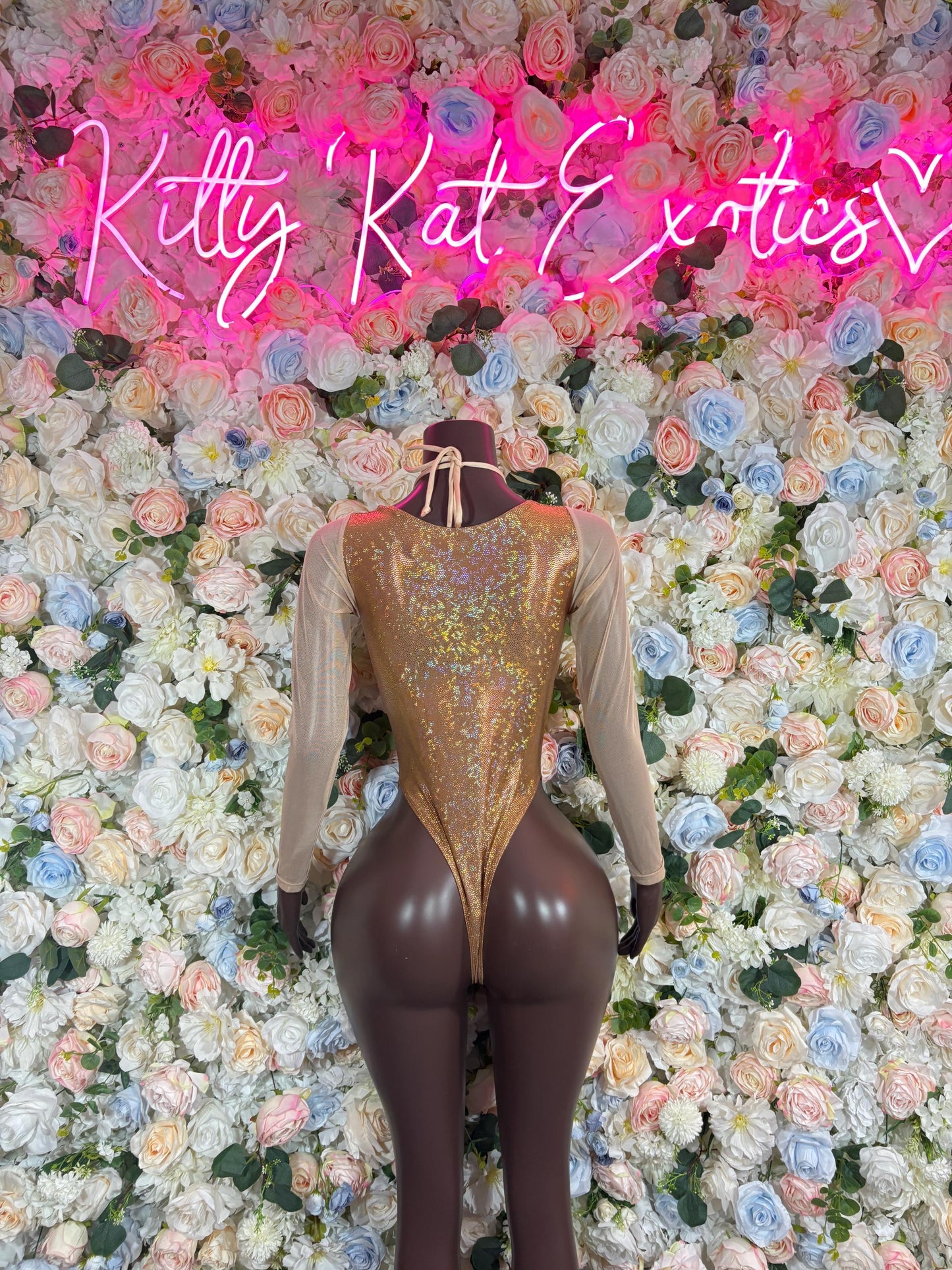 Bartender Bodysuit Gold Metallic Flakes - Sexy Performance Costume, Exotic Dancewear, Bold Dance Outfit, Womens Party Outfit