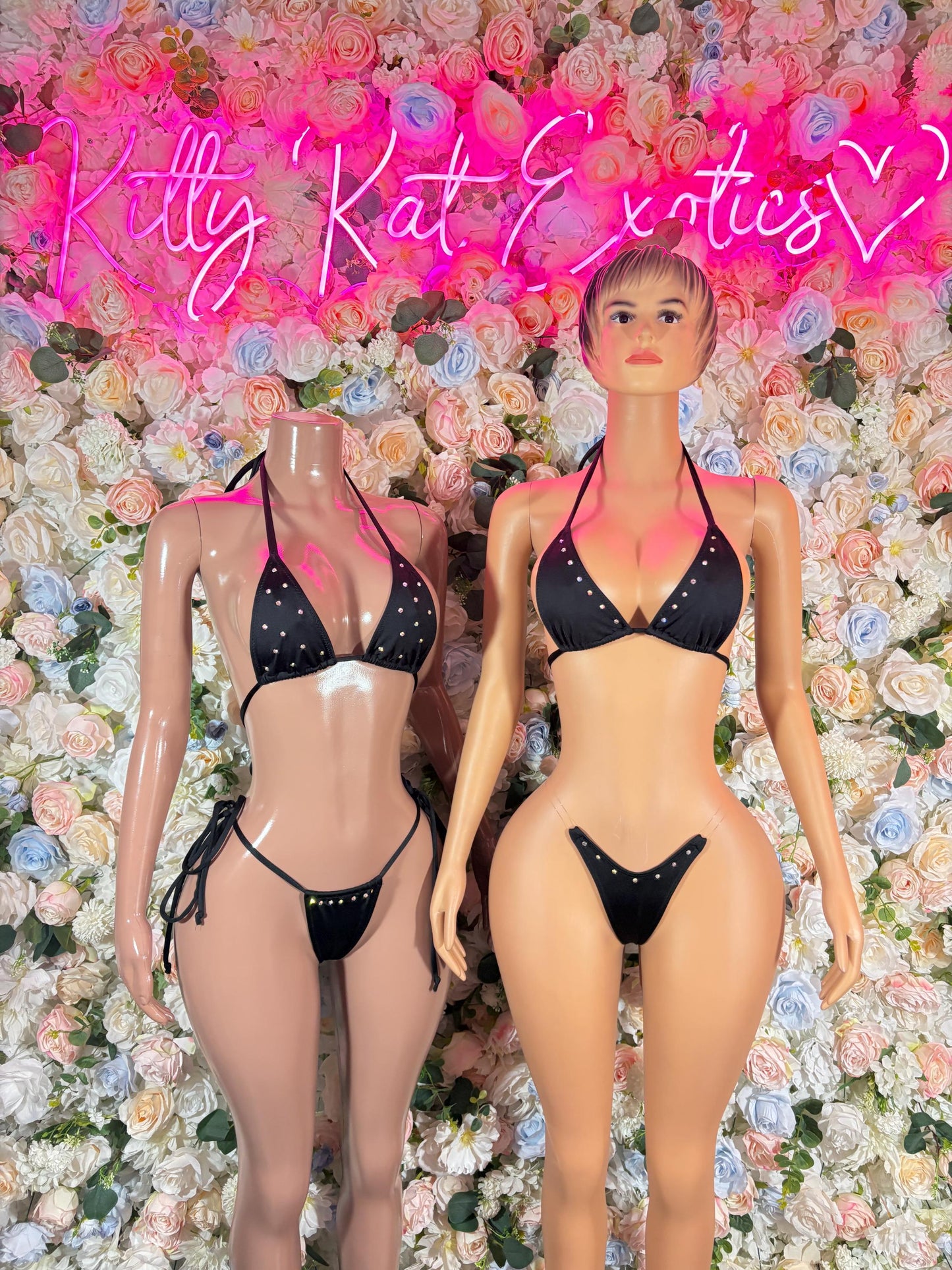 Black Bartender Bikini - Exotic Two Piece Dancewear Stripper Outfit Rave Clubwear Bottle Girl Costume