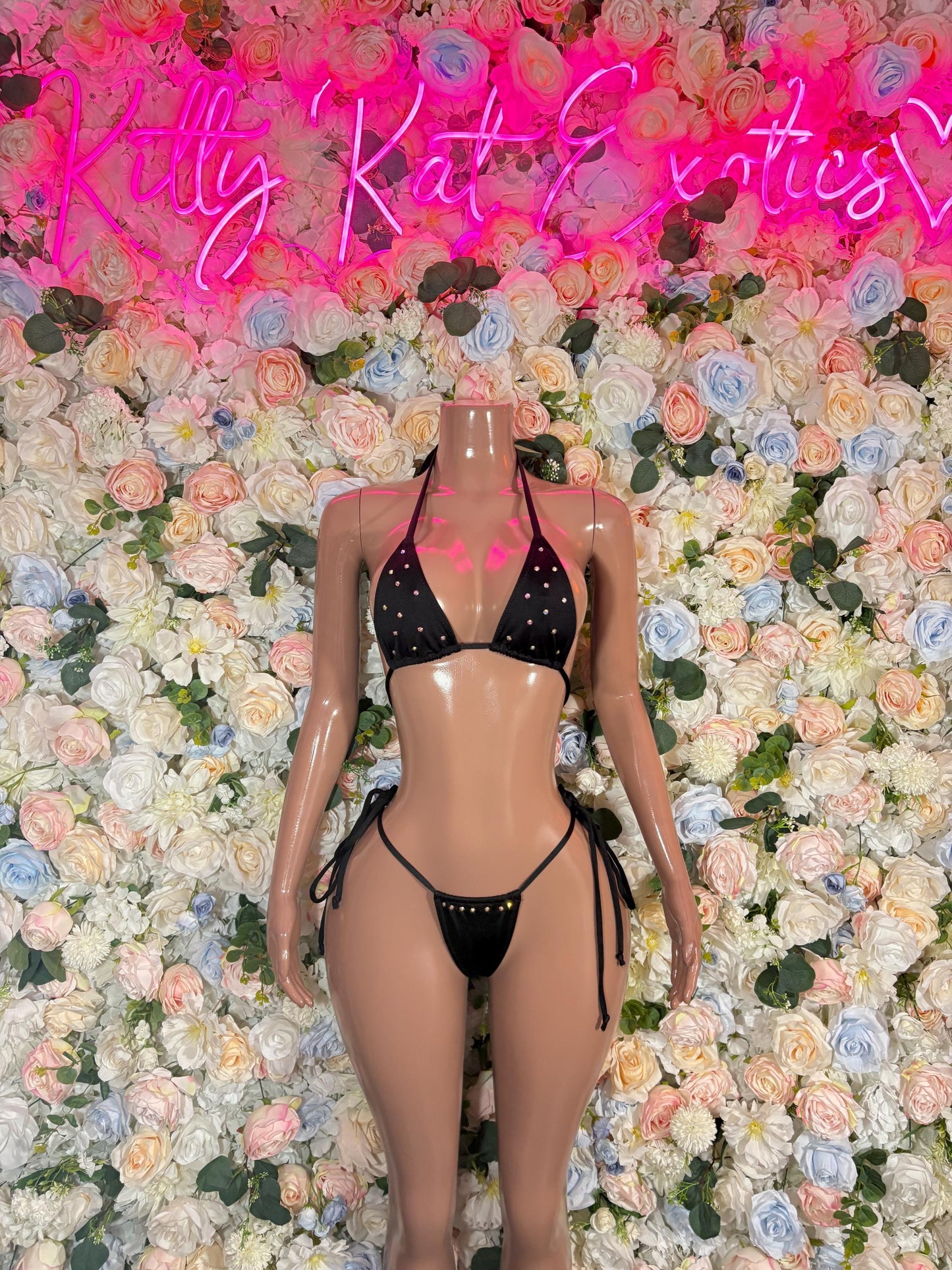 Black Bartender Bikini - Exotic Two Piece Dancewear Stripper Outfit Rave Clubwear Bottle Girl Costume