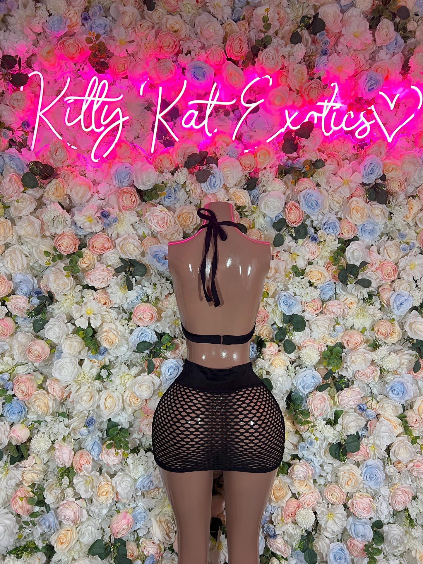 Exotic Dancewear Two Piece Fishnet Skirt Set Black Bottlegirl Ravewear Festival wear