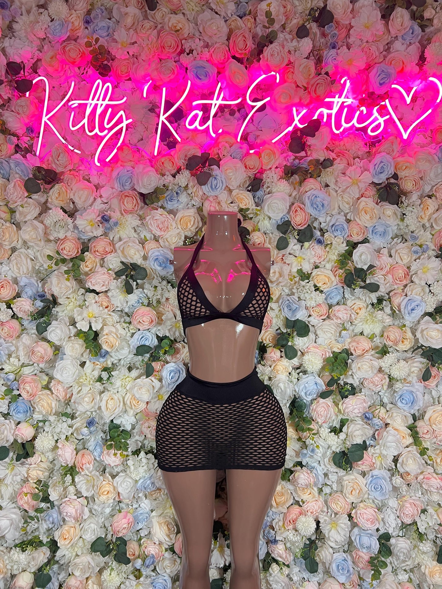 Exotic Dancewear Two Piece Fishnet Skirt Set Black Bottlegirl Ravewear Festival wear