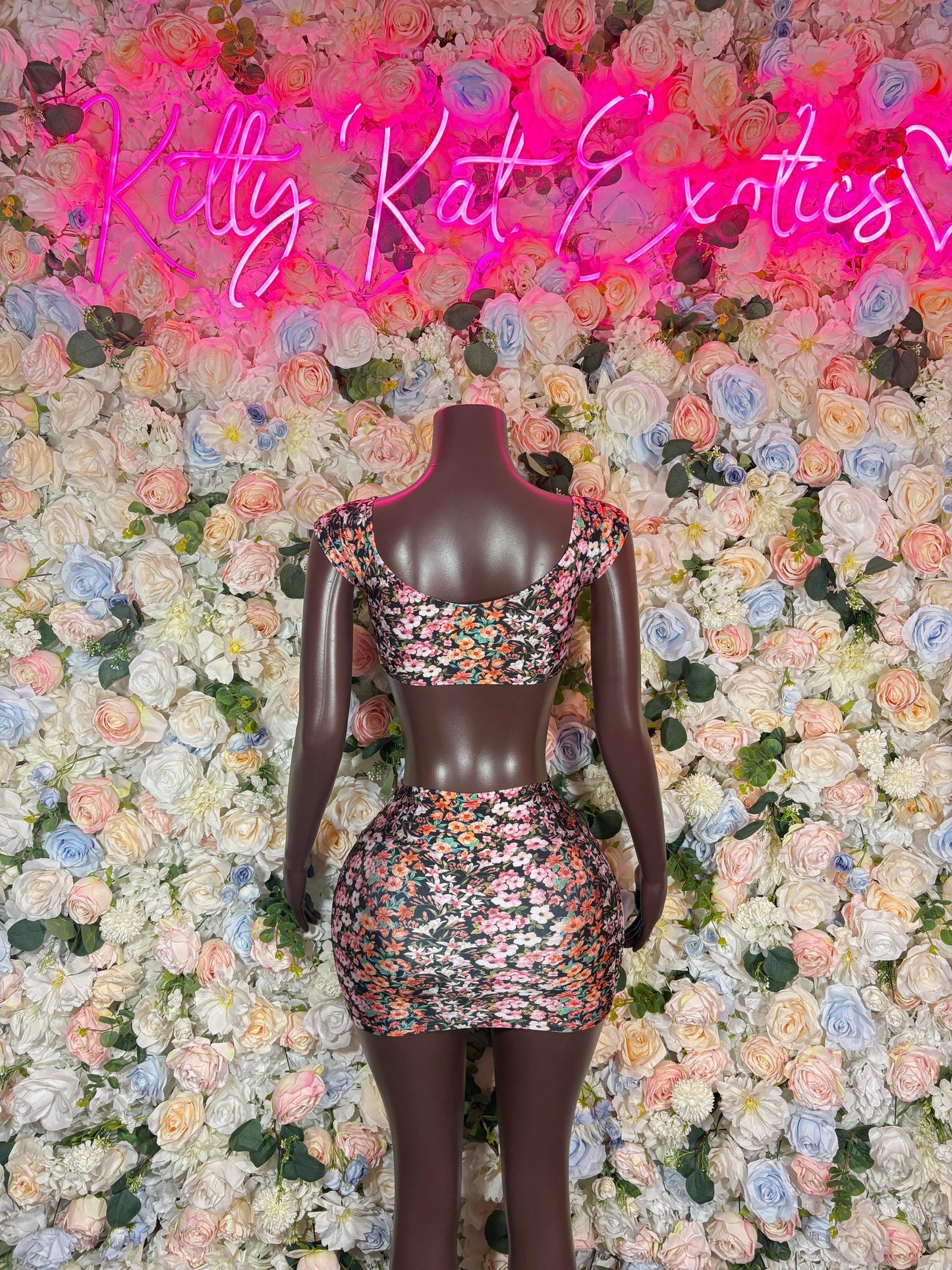 Exotic Dancewear - Womens Floral Two Piece Skirt Bartender Ravewear Festival