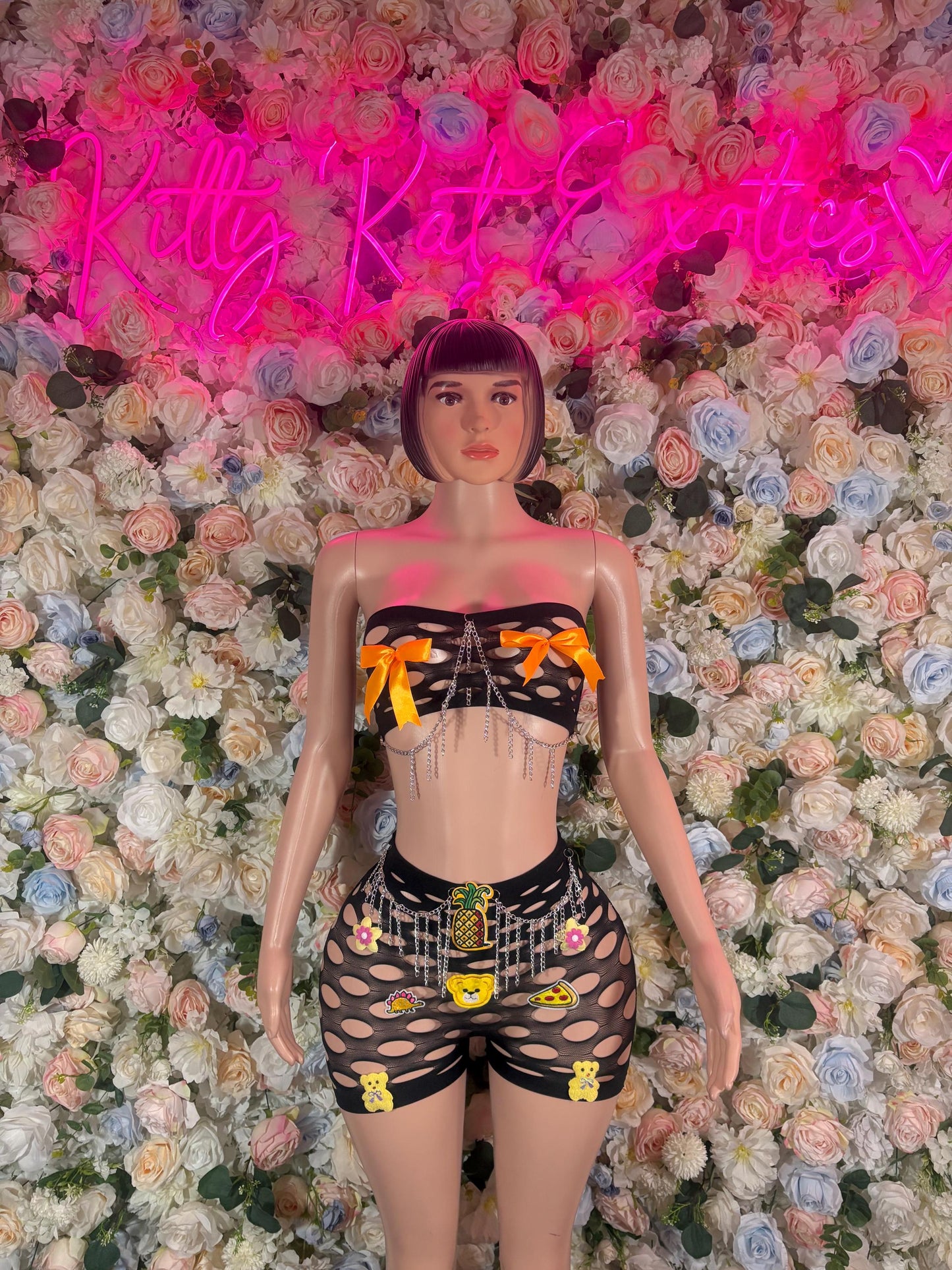 Exotic Dancewear Custom Black Fishnet Bodysuit: Rave Wear, Festival wear