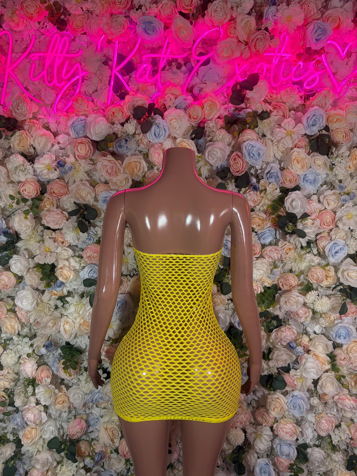 Yellow Fishnet Bodysuit: Rave Outfit, Exotic Dancewear