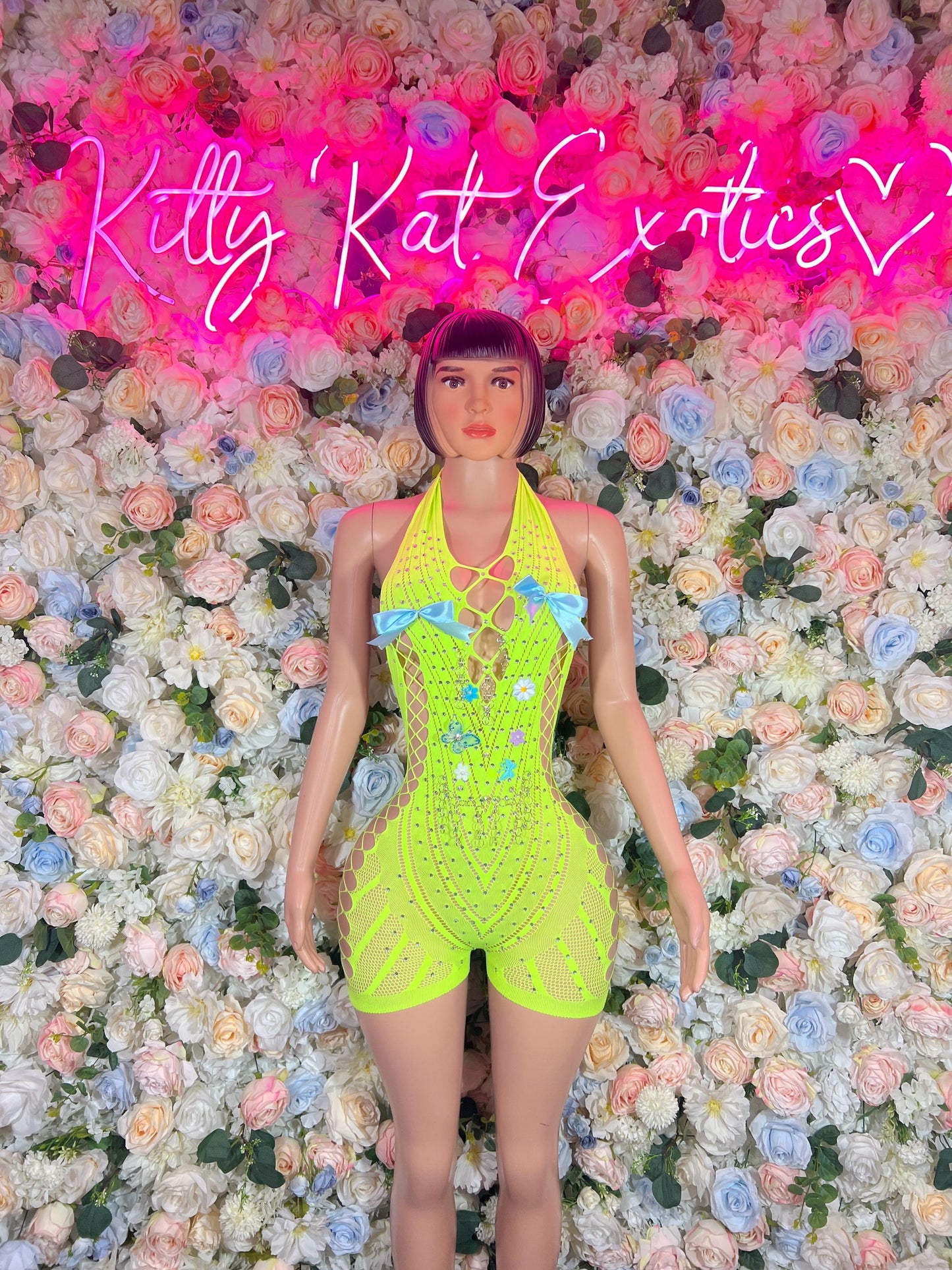 Rave Fishnet Bodysuit Exotic Dancewear One-Piece Neon Custom Rave Outfit | Festival wear