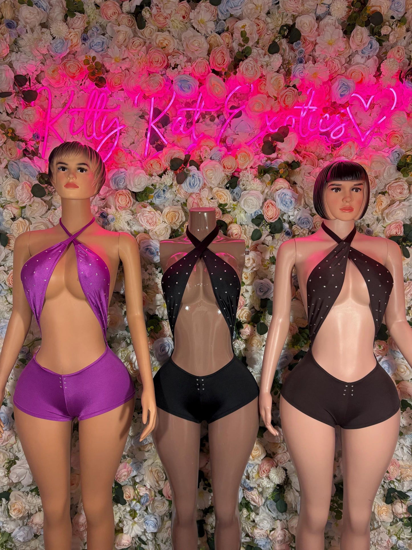 Purple Cross Neck Bodysuit: Exotic Rave Dancewear
