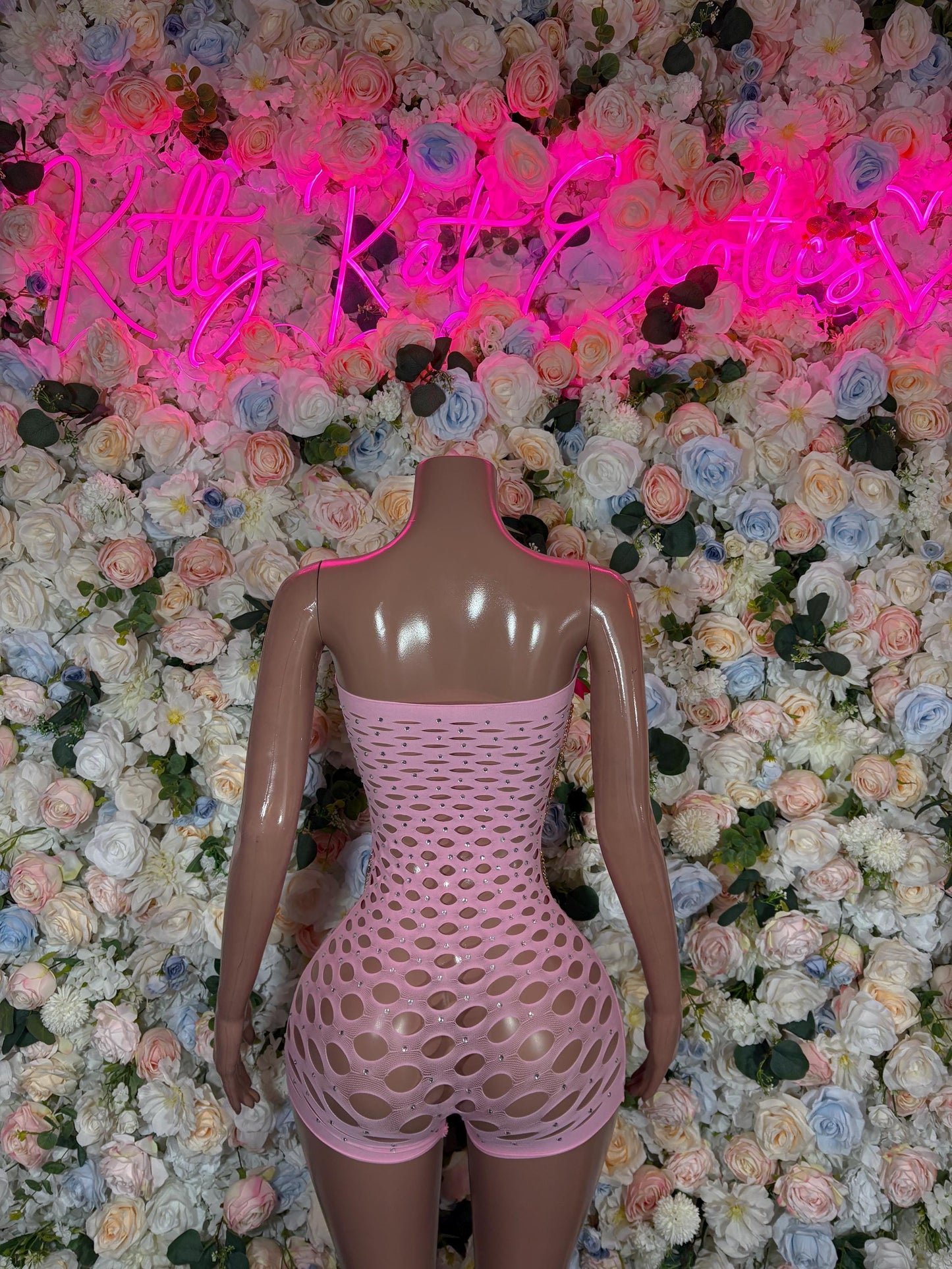Festival Clothing One Piece Fishnet Pink Bodysuit Dancewear
