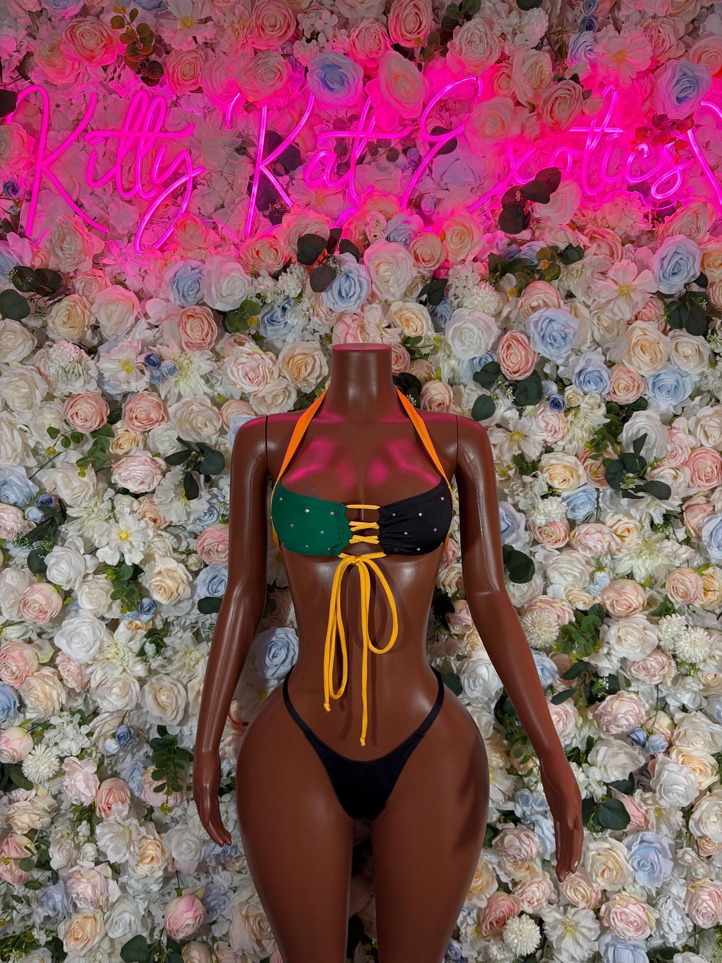 Jamaica Flag Two-Piece Bikini Carnival Festival Outfit, Beachwear Swimsuit, Rave & Dancewear Costume