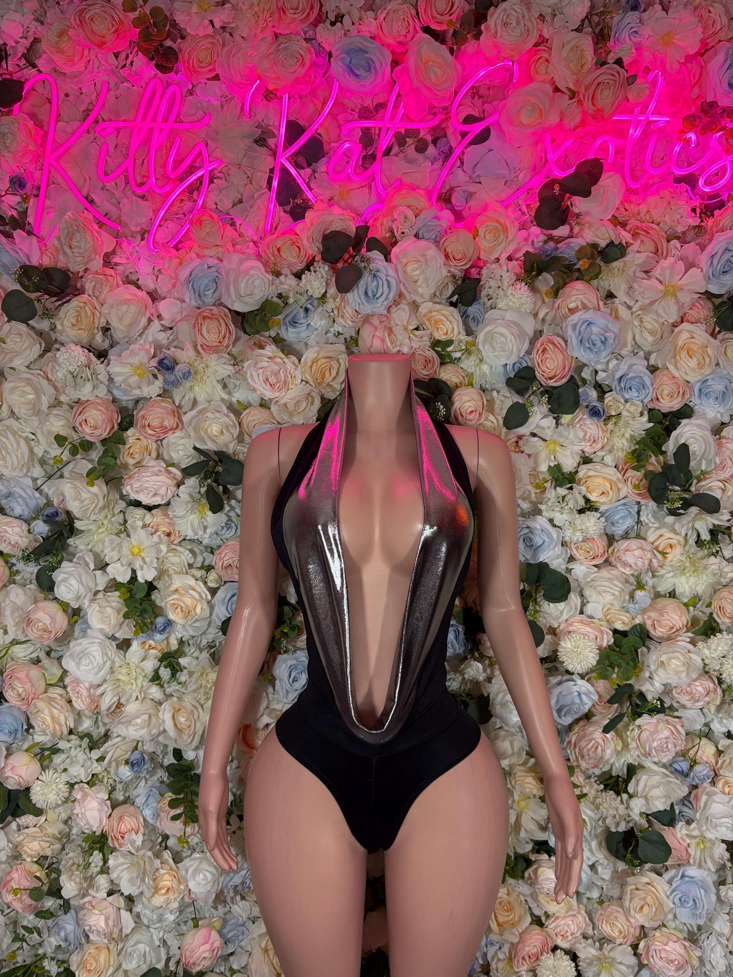 Bottlegirl Outfits One Piece Black Chrome Bodysuit Exotic Dancewear for Performers, Raves, or Night Out | Sexy and Flattering Style