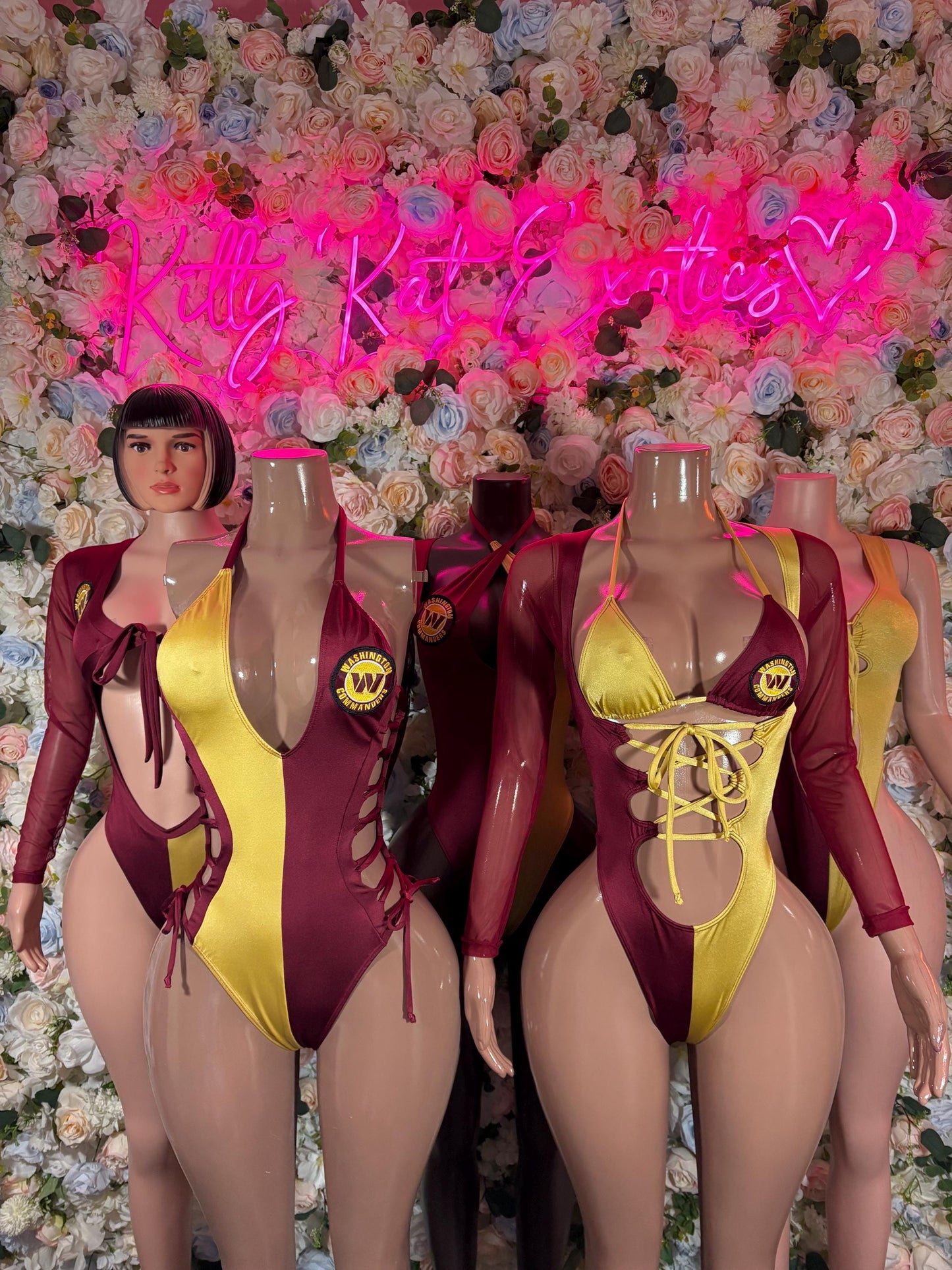 Washington D.C Football Bottlegirl Bodysuit Sexy Bartender Outfit, Club Costume, Game Day Dancewear, Server Uniform