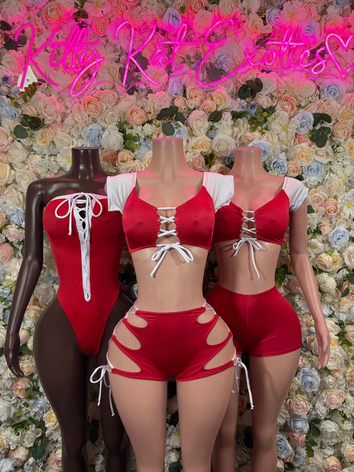 Red football player inspired fitted two piece costume group styling photo
