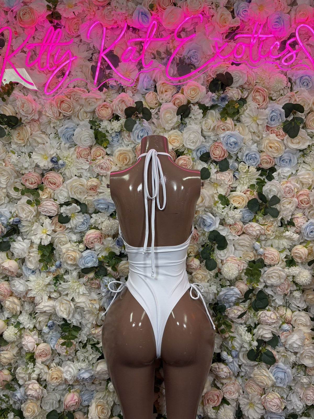 White lace-up cutout bodysuit, open back with string ties