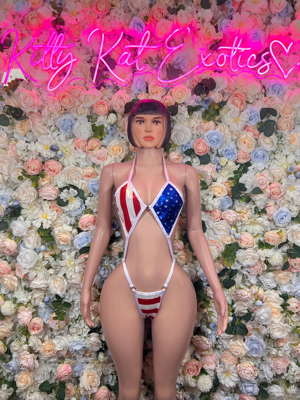 American Flag  Labor Day Halter Stars and Stripes Slingshot – Patriotic Rave Festival Exotic Dancewear