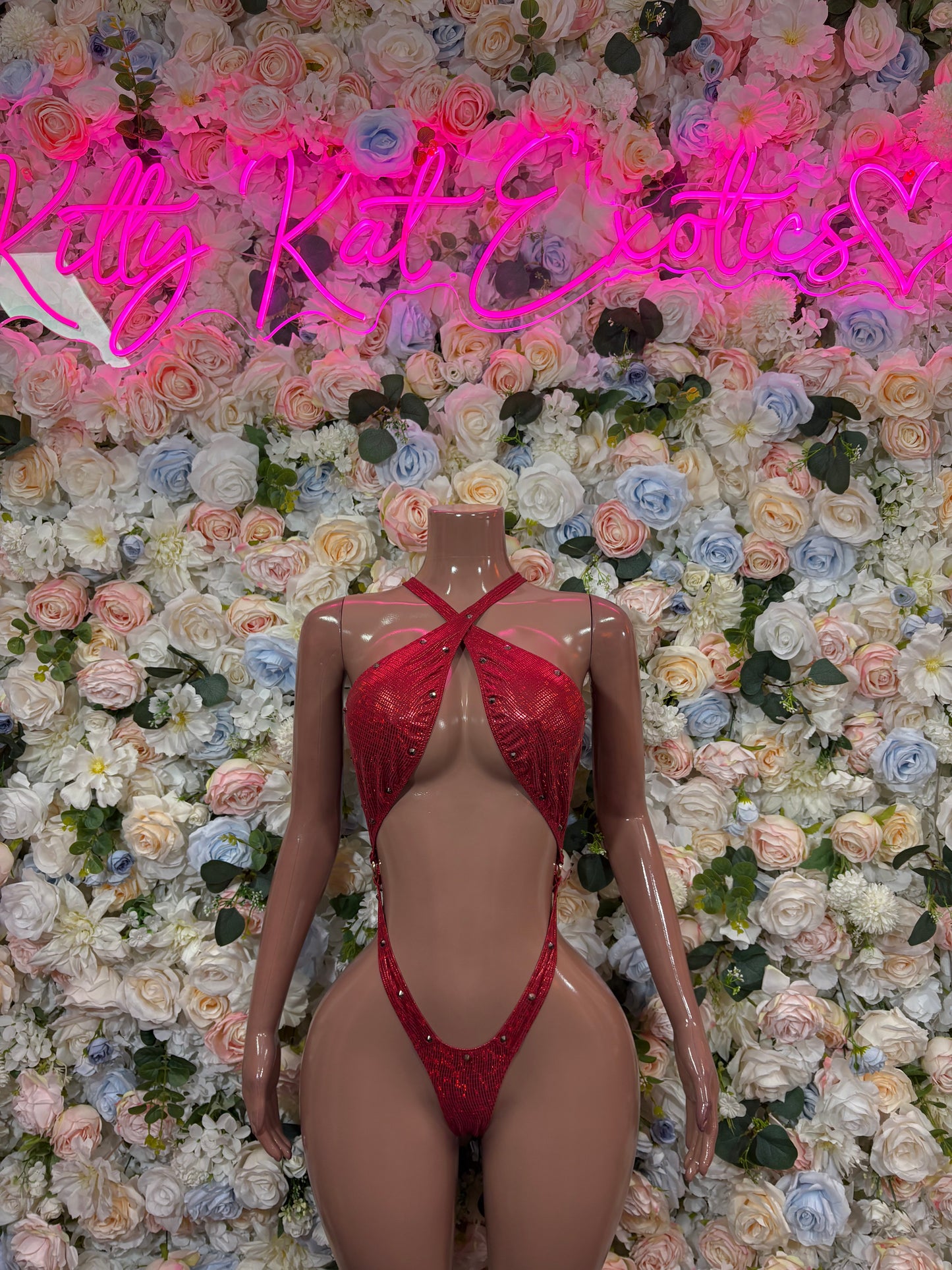 Red Bodysuit Rave Festival Outfit Women - Exotic Dancewear Stripper Clubwear Bottle Girl Ravewear