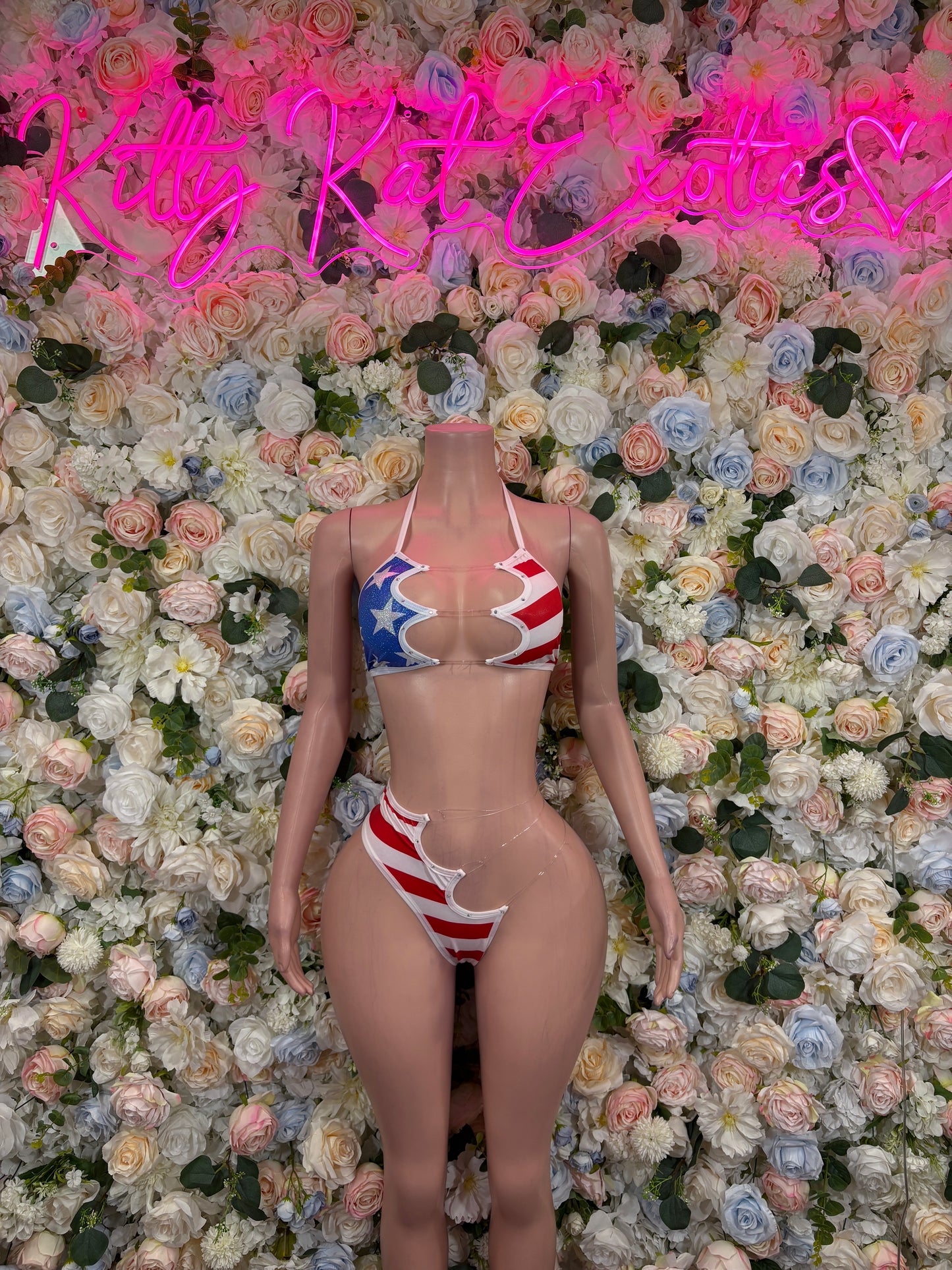 USA Flag Bodysuit Patriotic Bartender Two Piece Costume - Red White Blue Rave Festival Clubwear Summer Independence Day Outfit