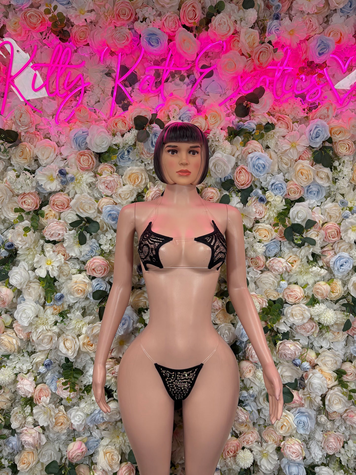 Exotic Dancewear Two-Piece Black Rhinestone Bikini - Hologram Design | Exotic Dancewear for Performers, Raves