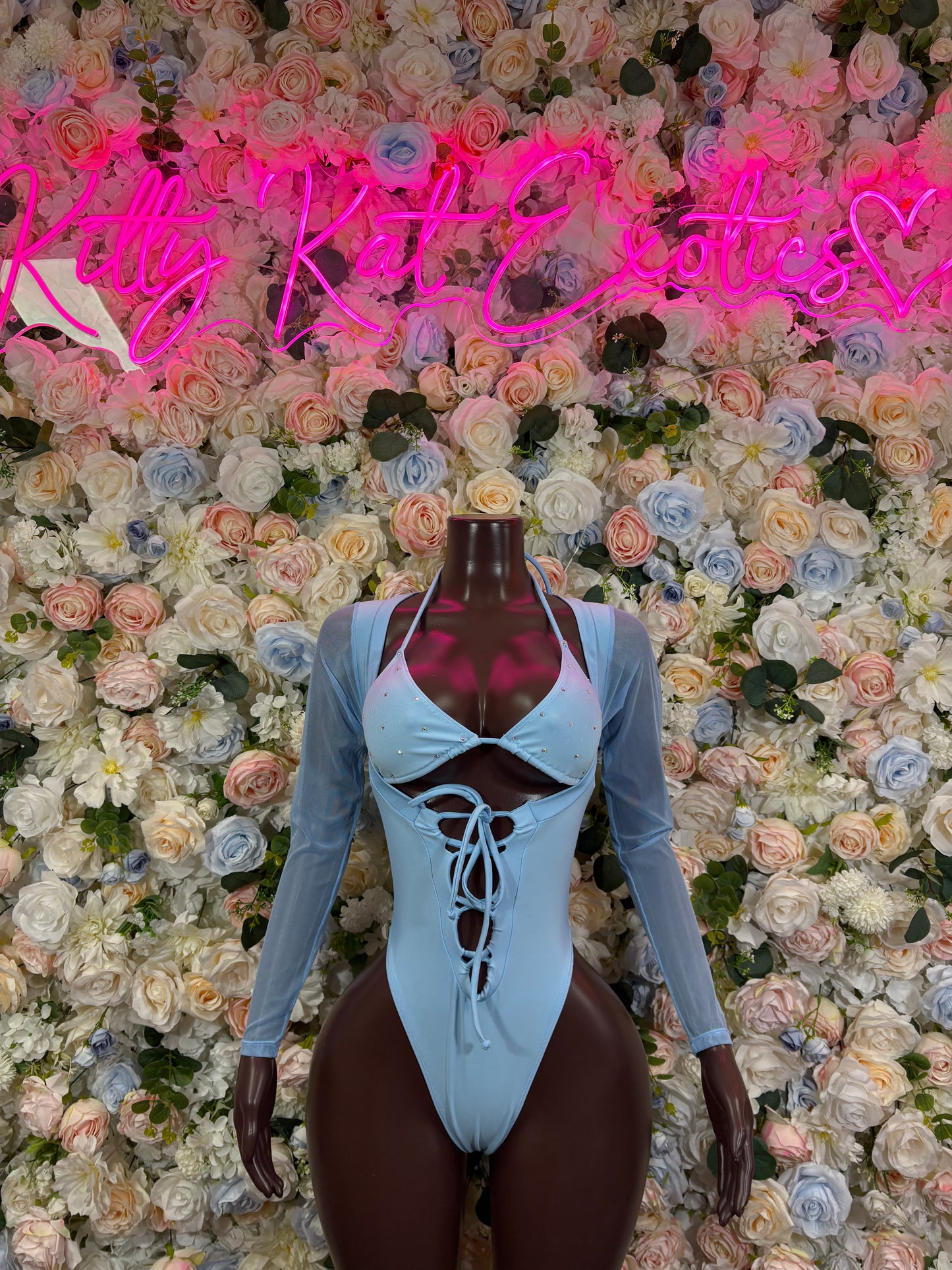 Bottlegirl One-Piece Bodysuit Baby Blue  - Custom Design | Exotic Dancewear for Performers, Raves, & Nights Out
