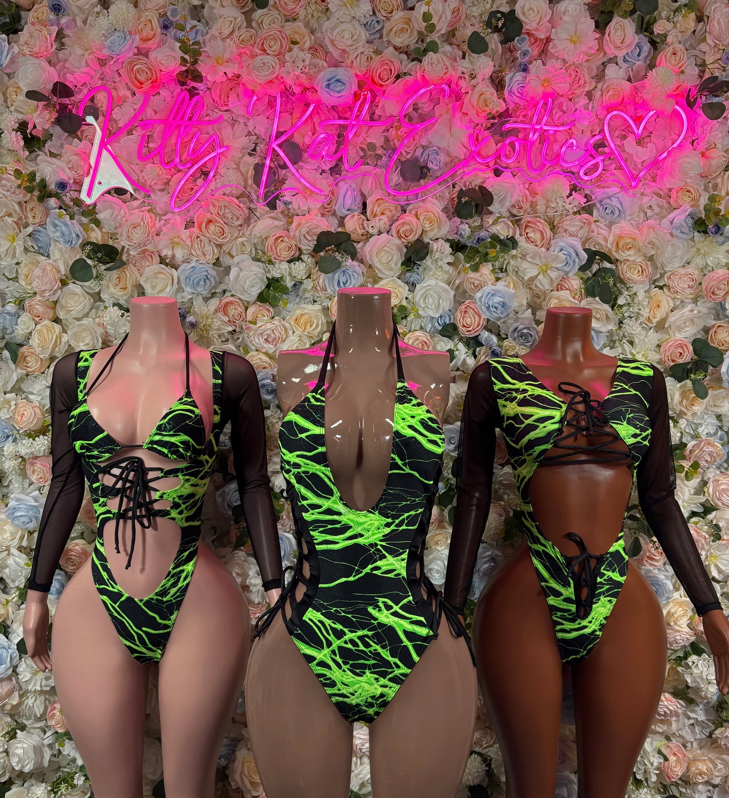 Bottlegirl One-Piece Bodysuit Green and Yellow  Lightening - Custom Design | Exotic Dancewear for Performers, Raves, & Nights Out